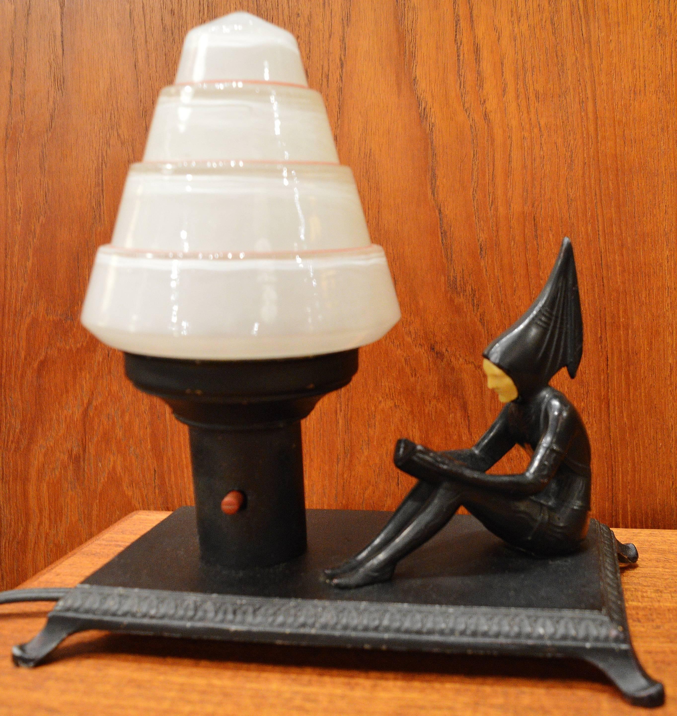 Art Deco Harlequin Lamp with Tiered Glass Shade, 1920s JB Hirsch In Excellent Condition In New Westminster, British Columbia