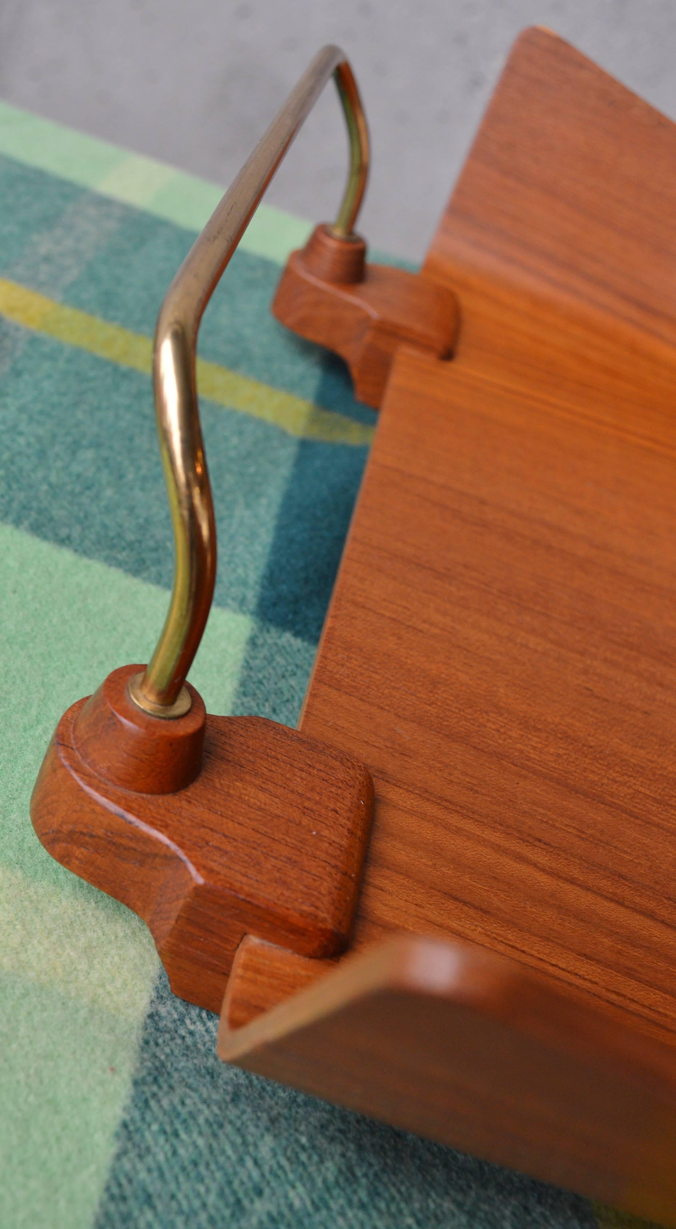 Mid-Century Modern Large Bentply Teak and Brass Tray For Sale