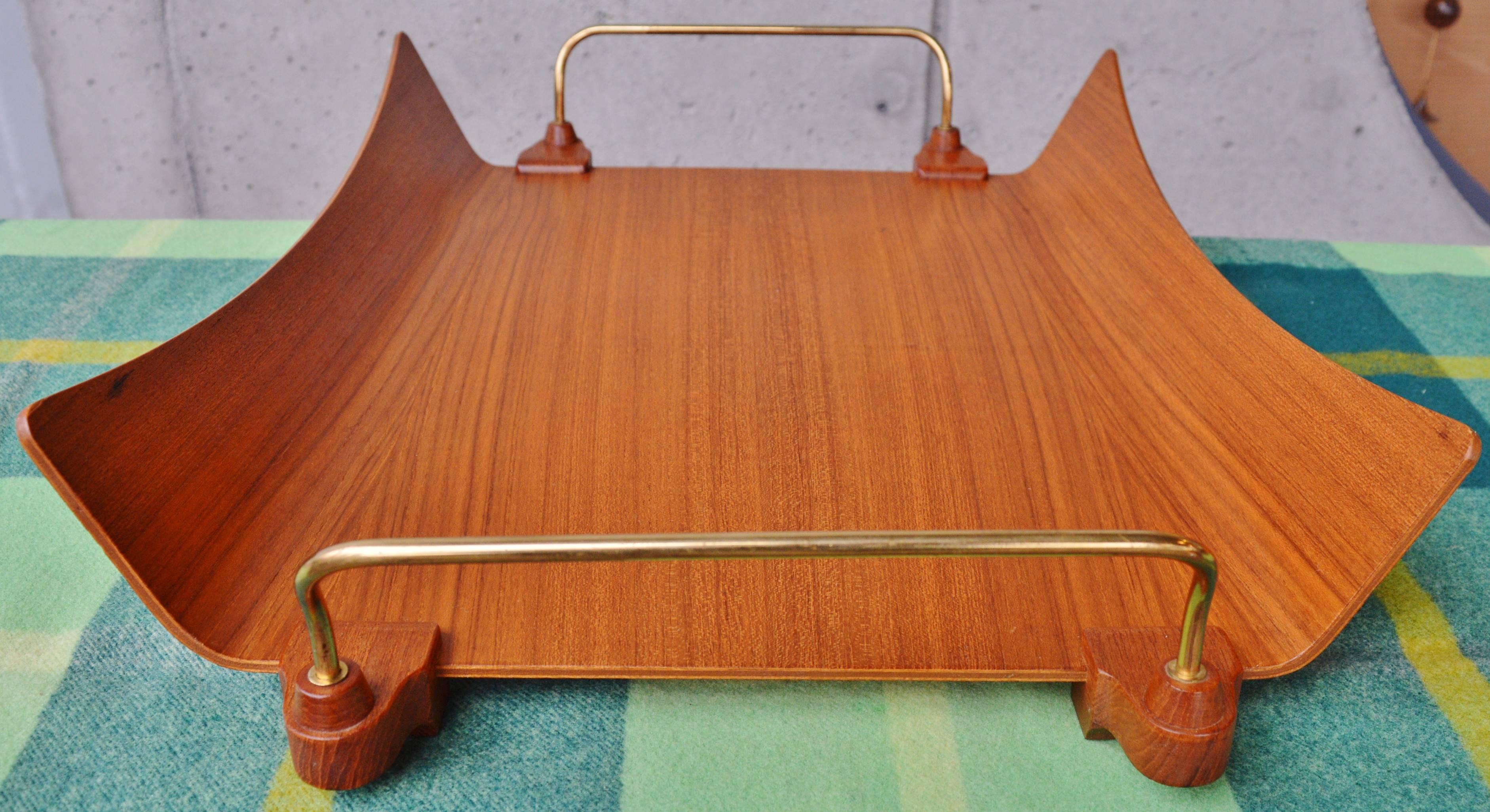 Mid-20th Century Large Bentply Teak and Brass Tray For Sale
