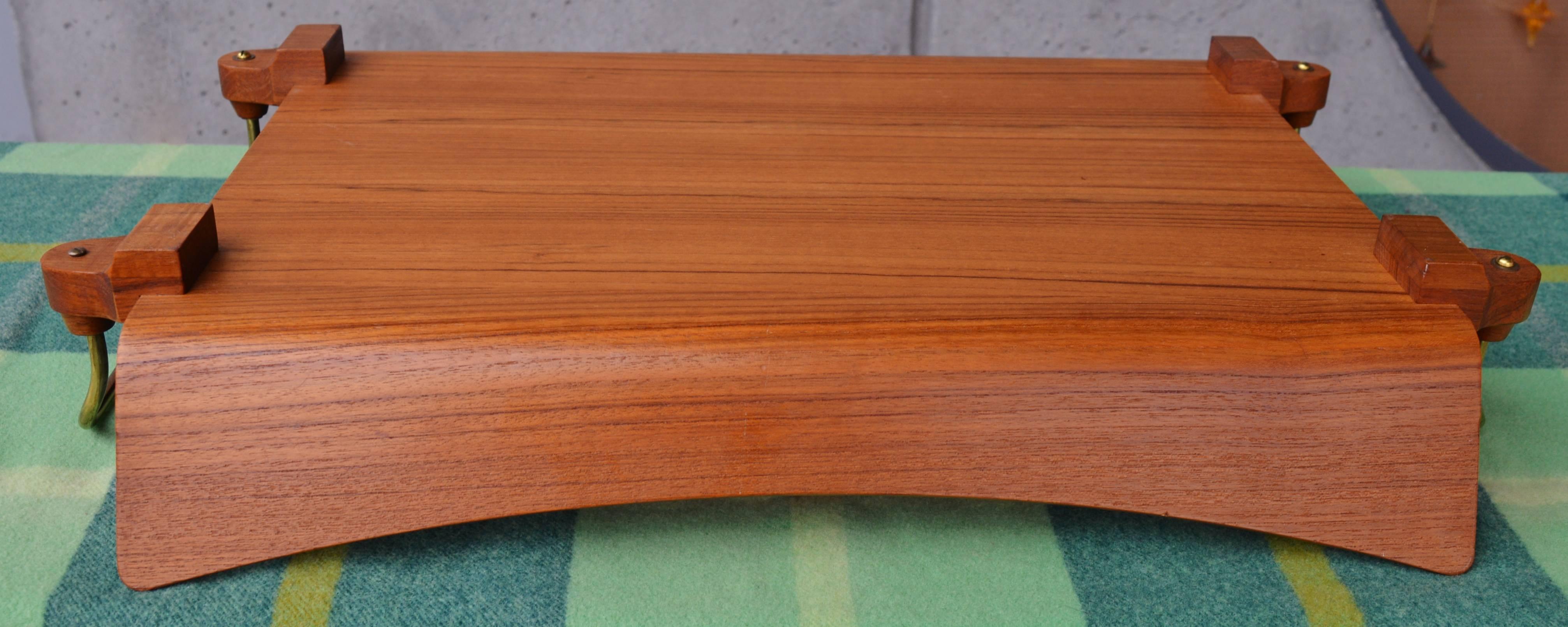 Large Bentply Teak and Brass Tray For Sale 3