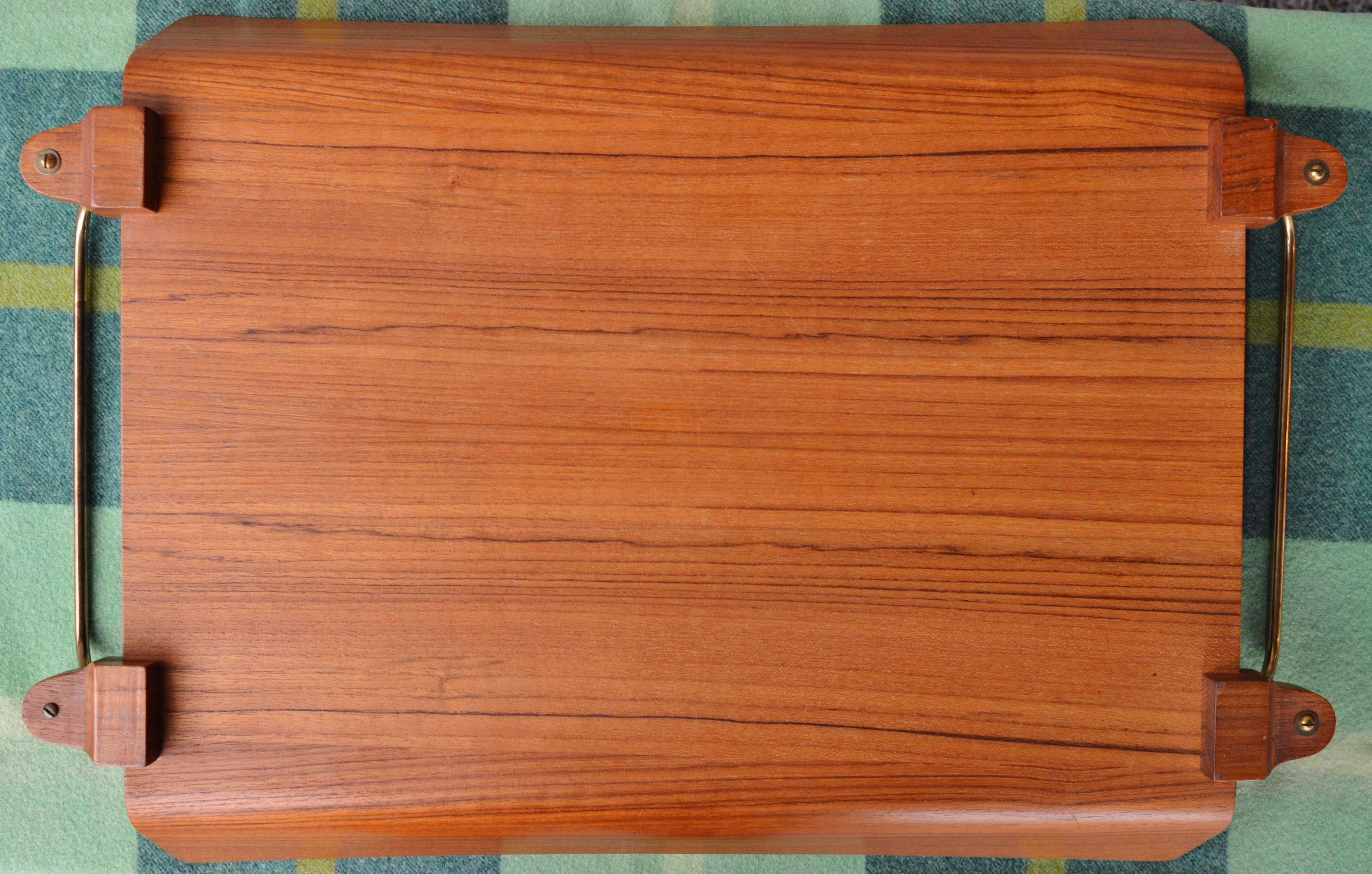 Large Bentply Teak and Brass Tray For Sale 4