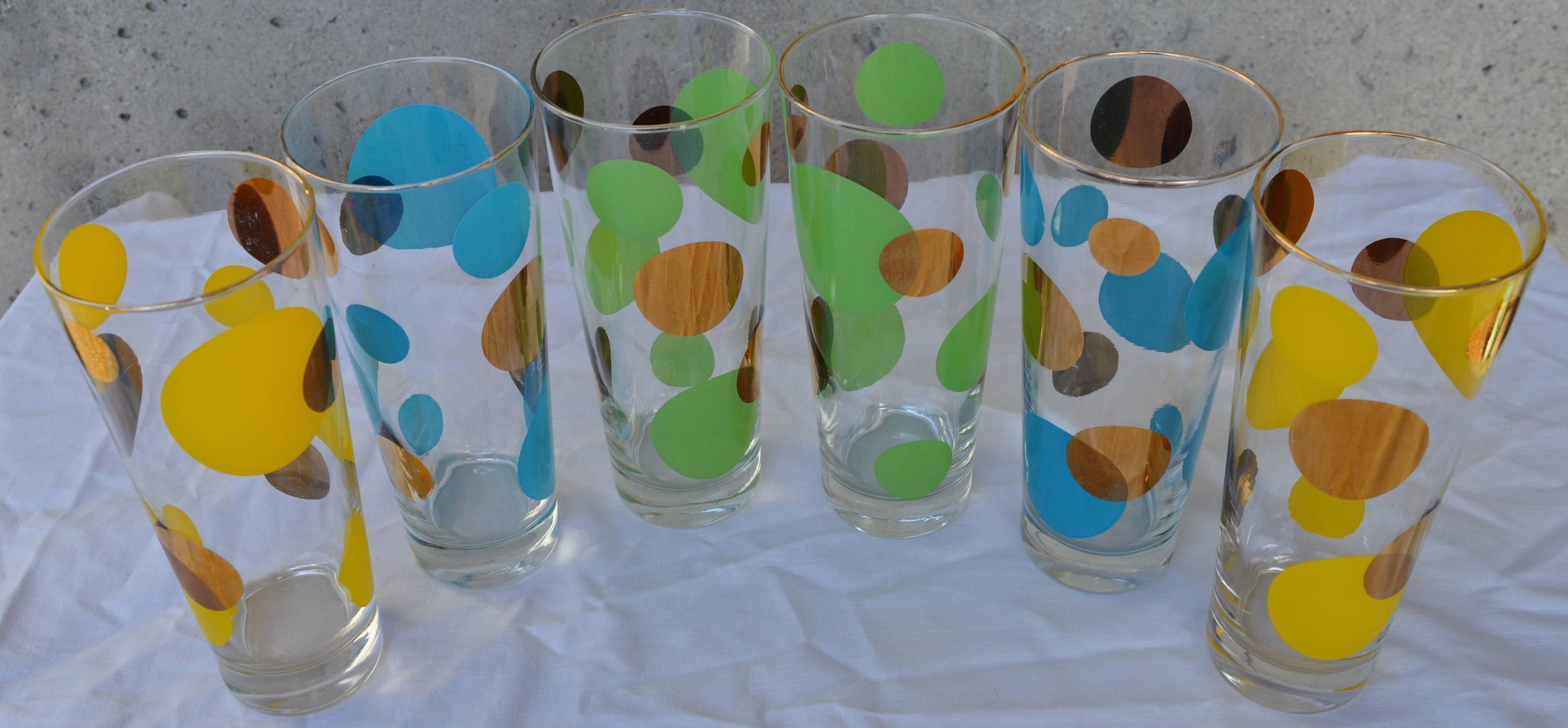 Mid-Century Modern Set of Six Russel Wright Eclipse Polka-Dot Glasses