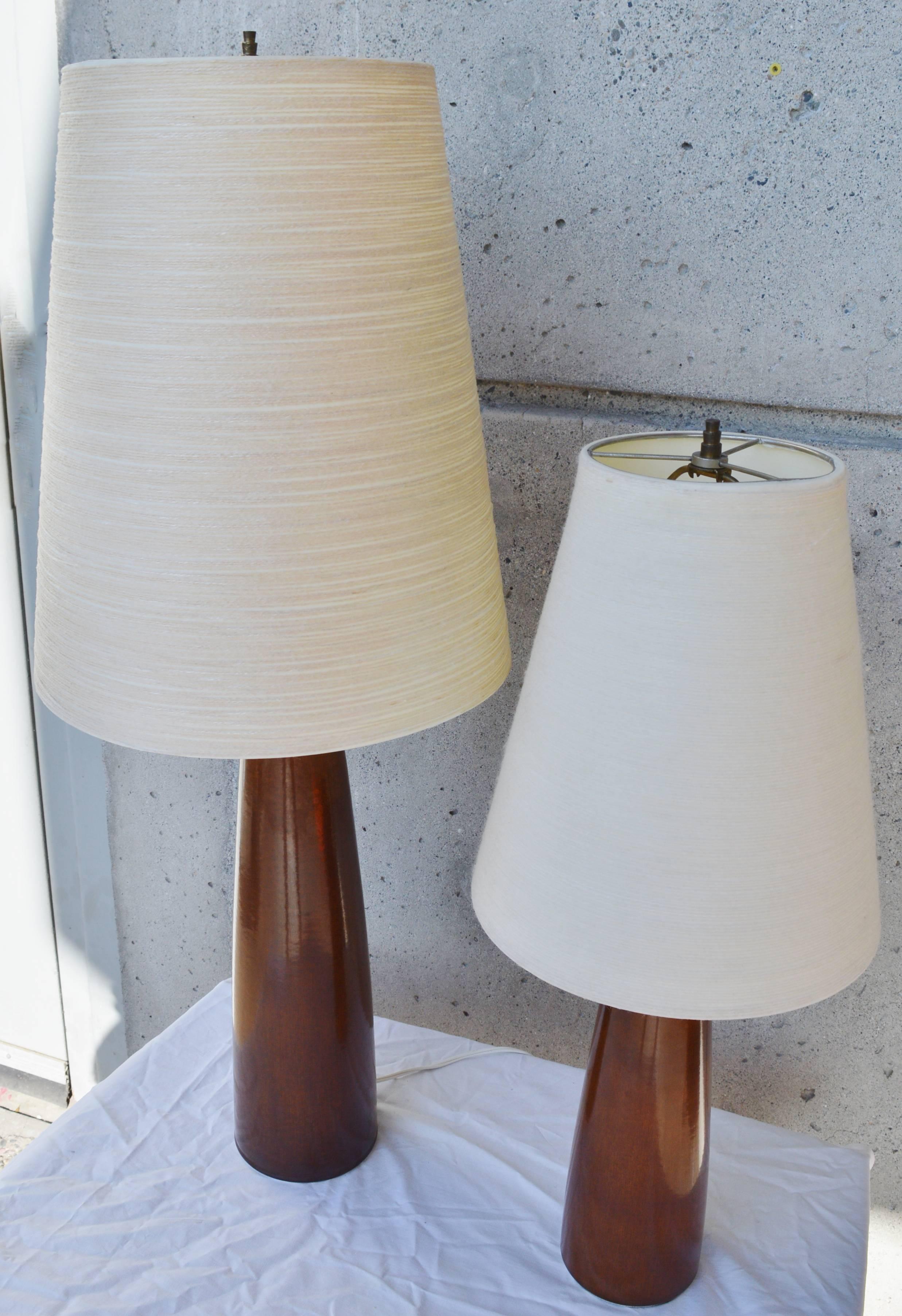 Pair of Lotte & Gunnar Bostlund Ceramic Lamps with Original Shades and Finials 1