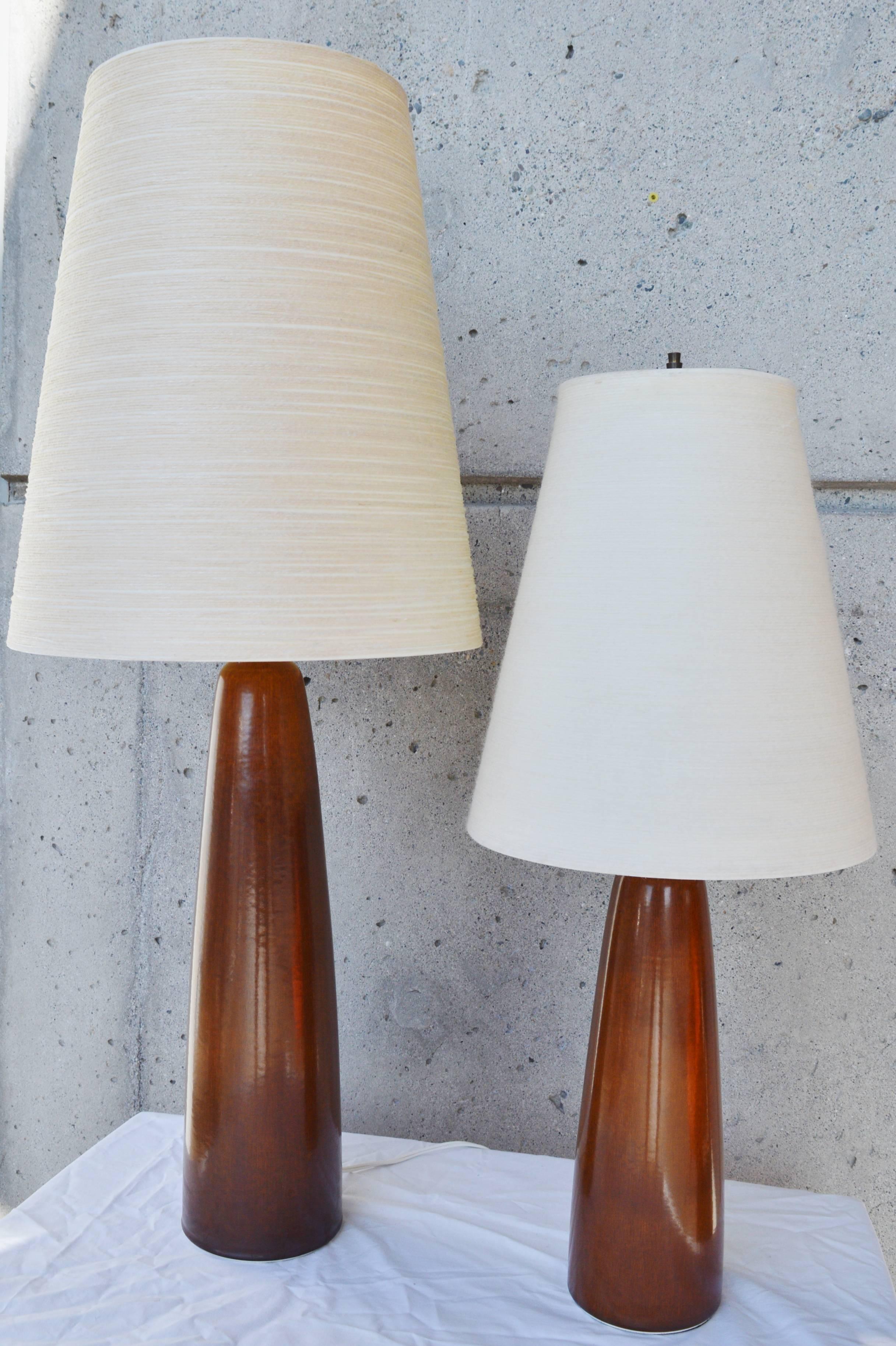 Pair of Lotte & Gunnar Bostlund Ceramic Lamps with Original Shades and Finials 2