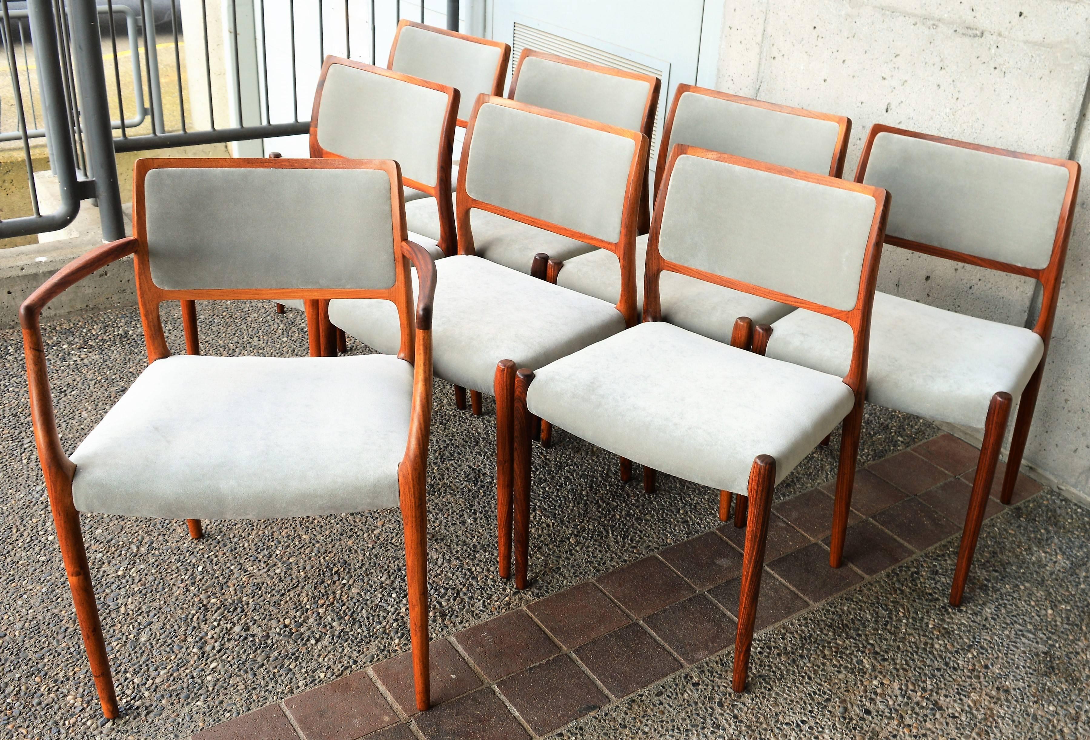 Mid-20th Century Set of Eight Niels Otto Møller Rosewood Model #80 Dining Chairs