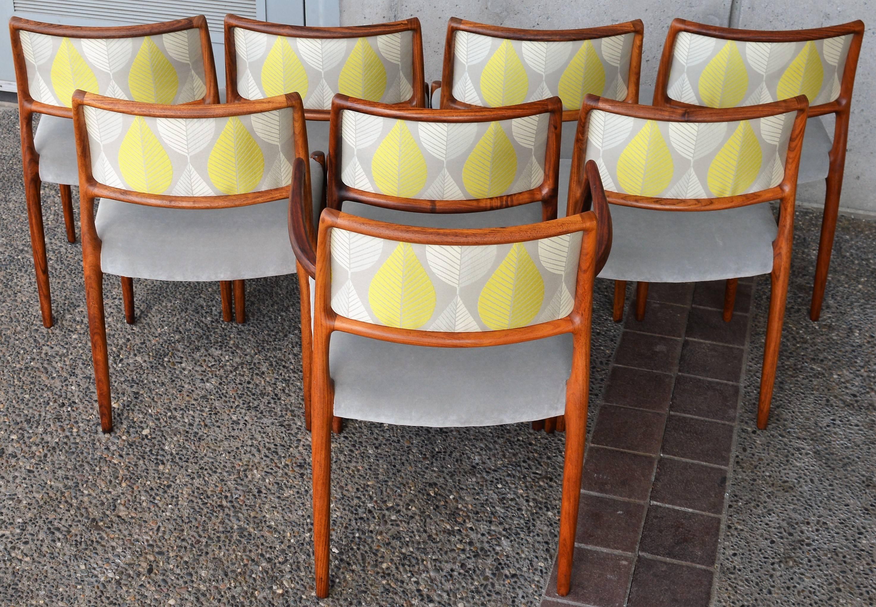 Mid-Century Modern Set of Eight Niels Otto Møller Rosewood Model #80 Dining Chairs