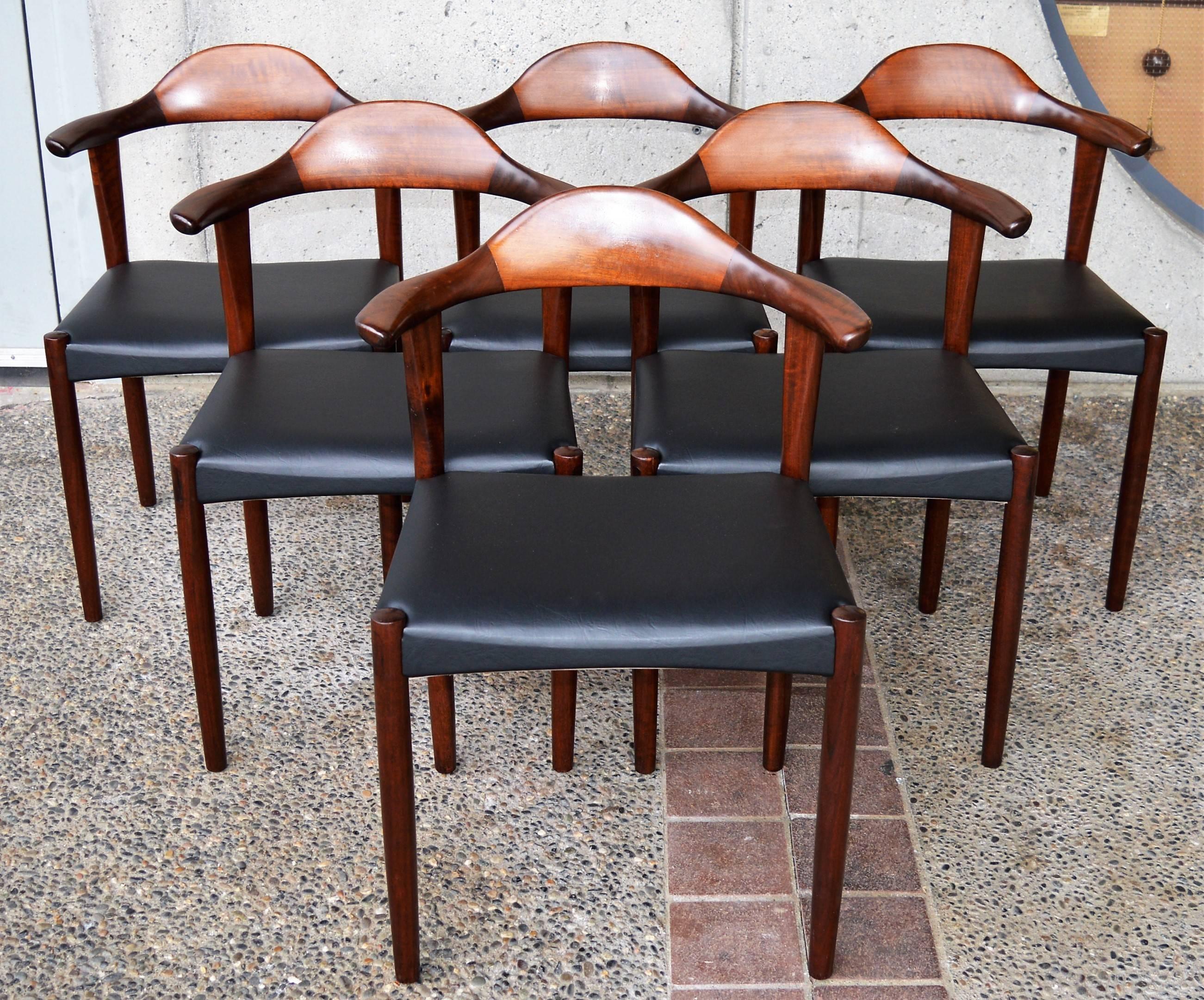 Mid-Century Modern Harry Ostergaard Set Six Rosewood Bull Horn Dining Chairs