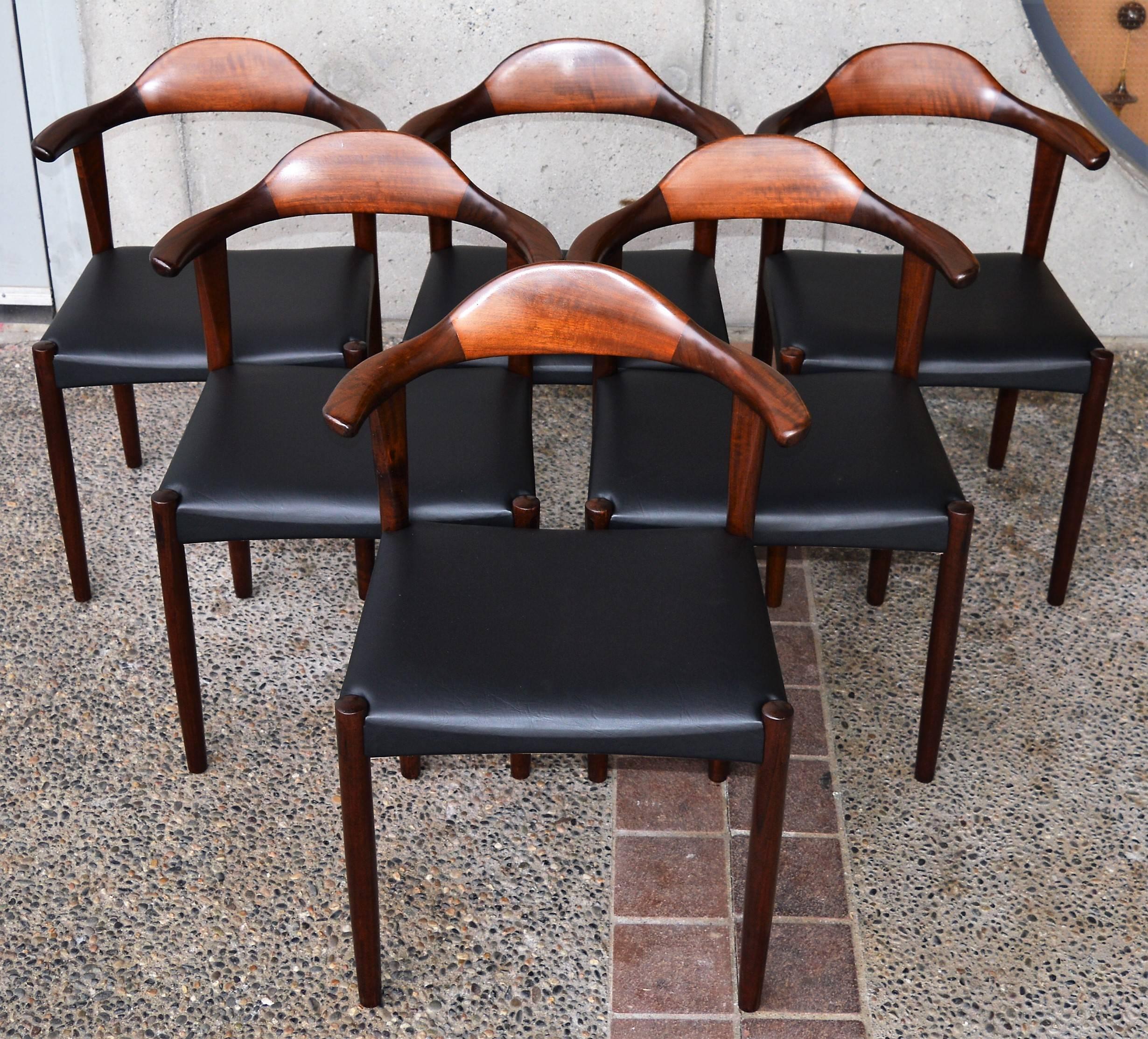 Danish Harry Ostergaard Set Six Rosewood Bull Horn Dining Chairs