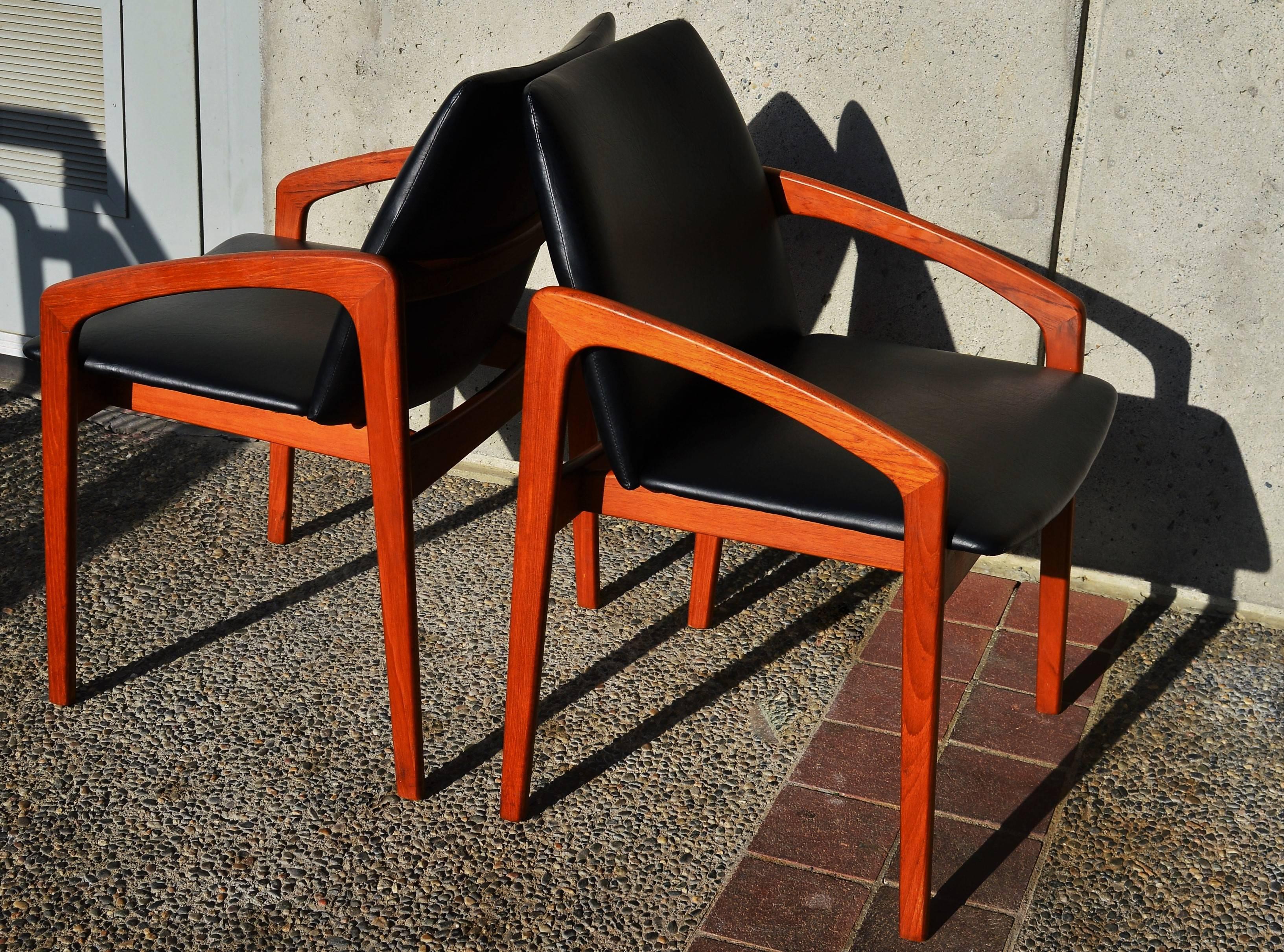 Upholstery Pair of Kai Kristiansen Teak Carvers or Side Chairs, Danish