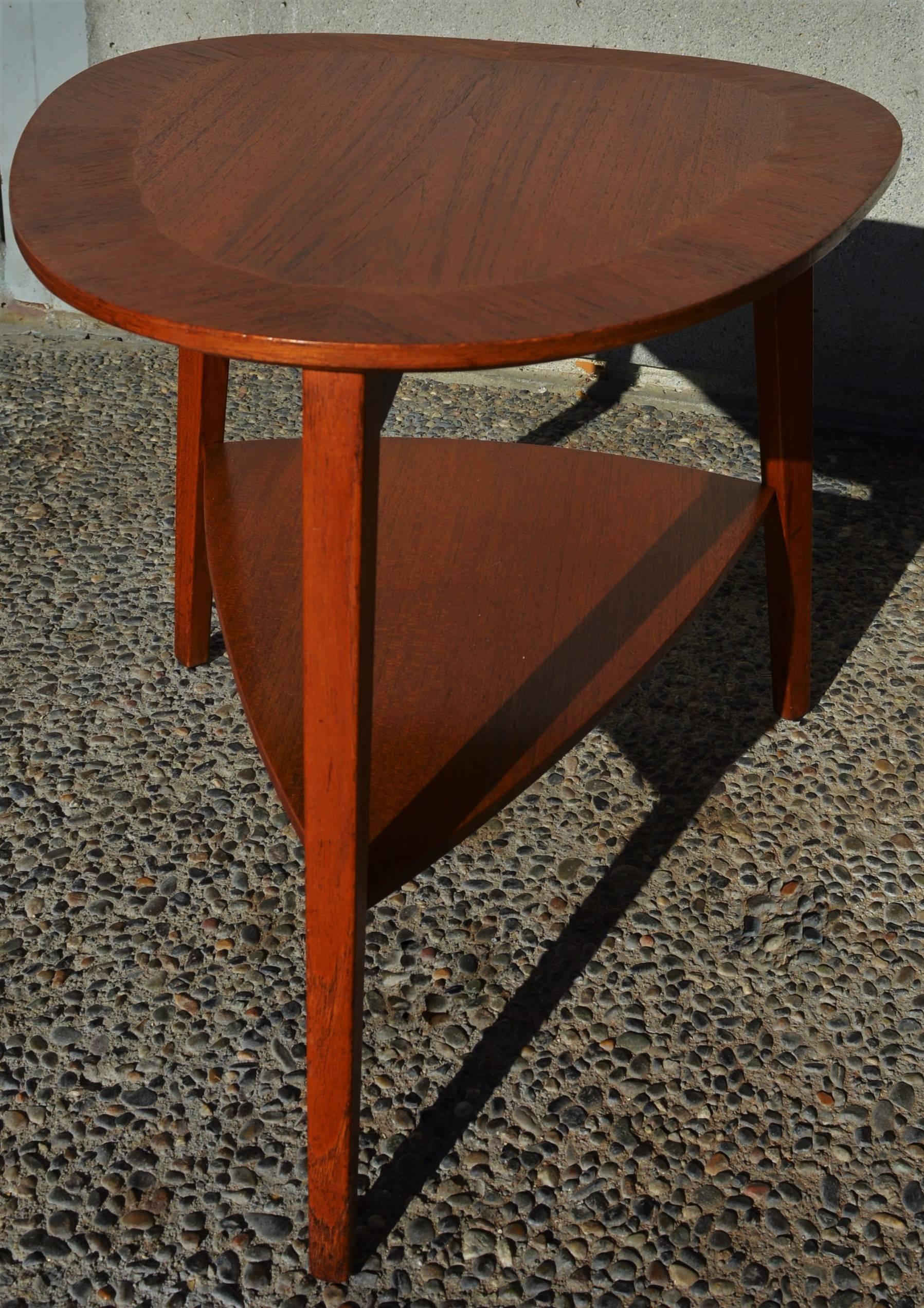 Danish Teak Organic Inlaid Side Table with Shelf by Mobelintartsia 2