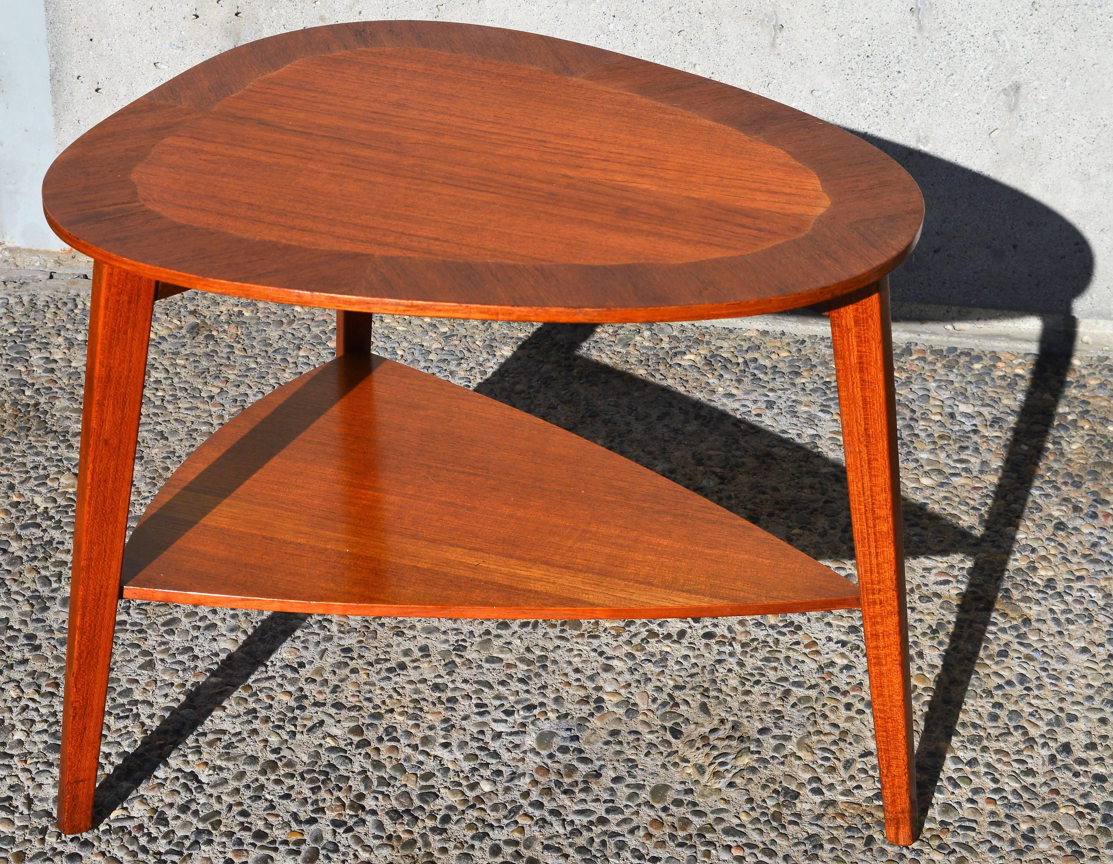 Danish Teak Organic Inlaid Side Table with Shelf by Mobelintartsia 3