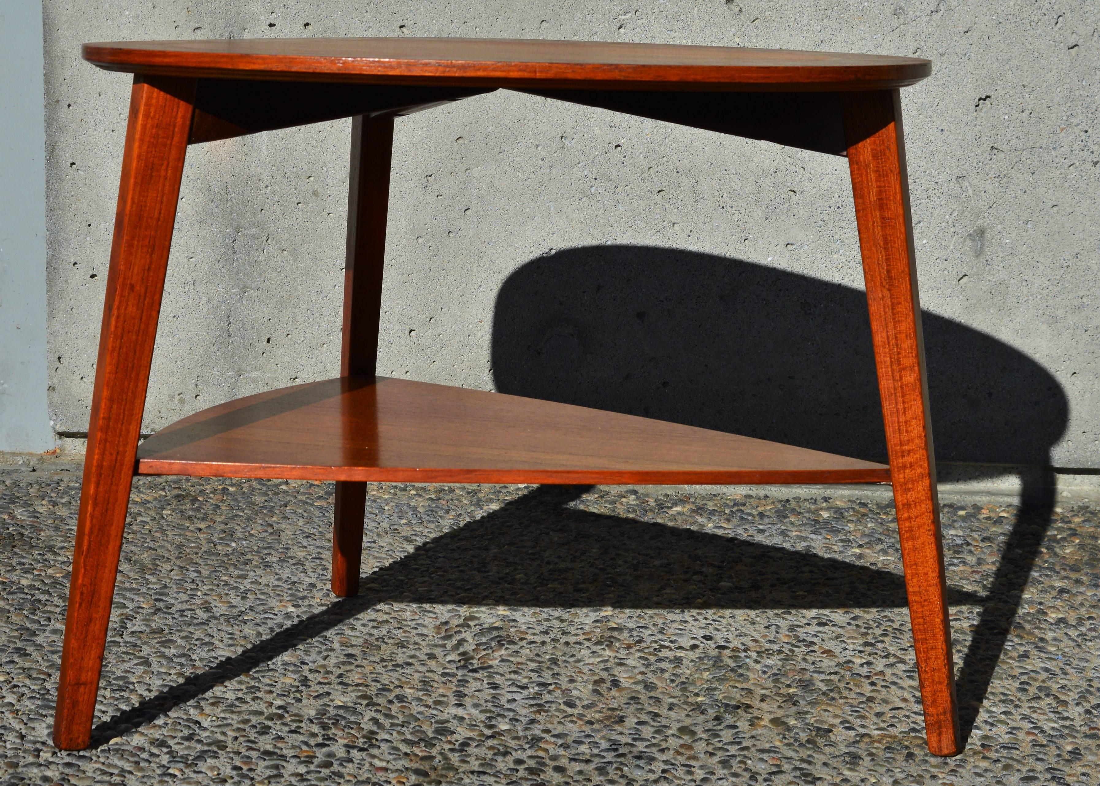 Danish Teak Organic Inlaid Side Table with Shelf by Mobelintartsia 4