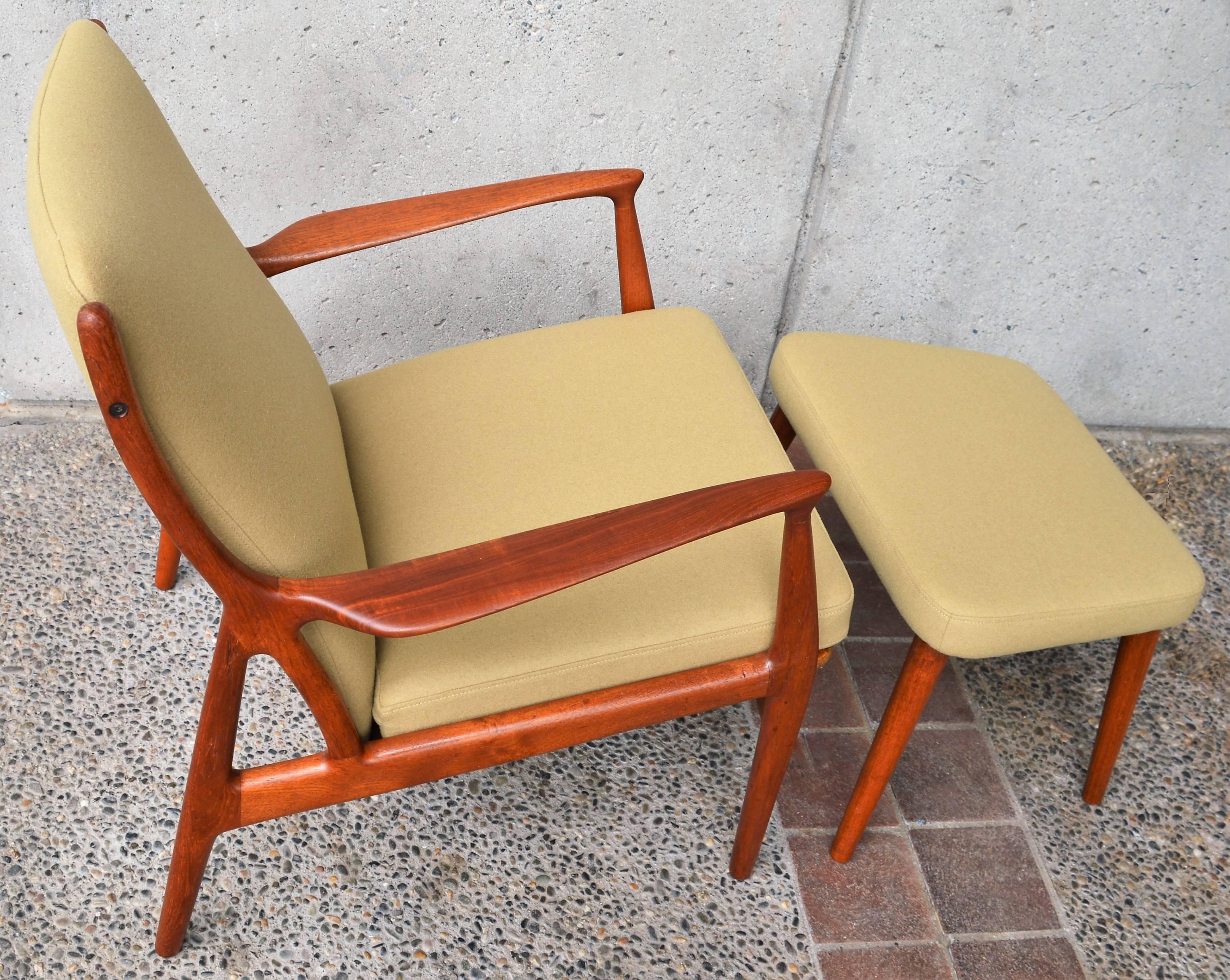 Upholstery Horsnaes Teak Lounge Chair and Ottoman by Erik Kollig Andersen & Palle Pederse