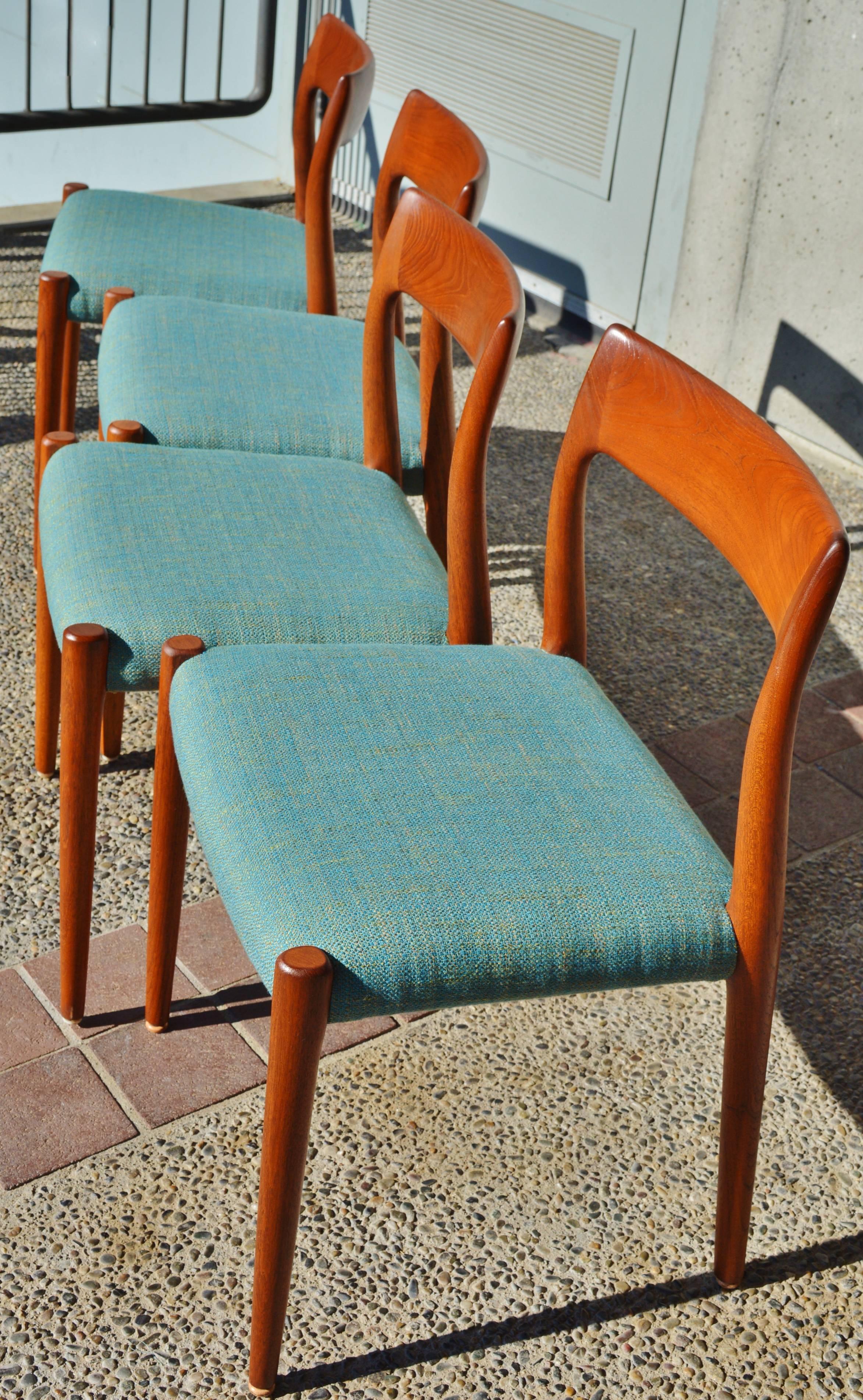 Upholstery Set of 4 Niels Otto Moller Teak Dining Chairs 