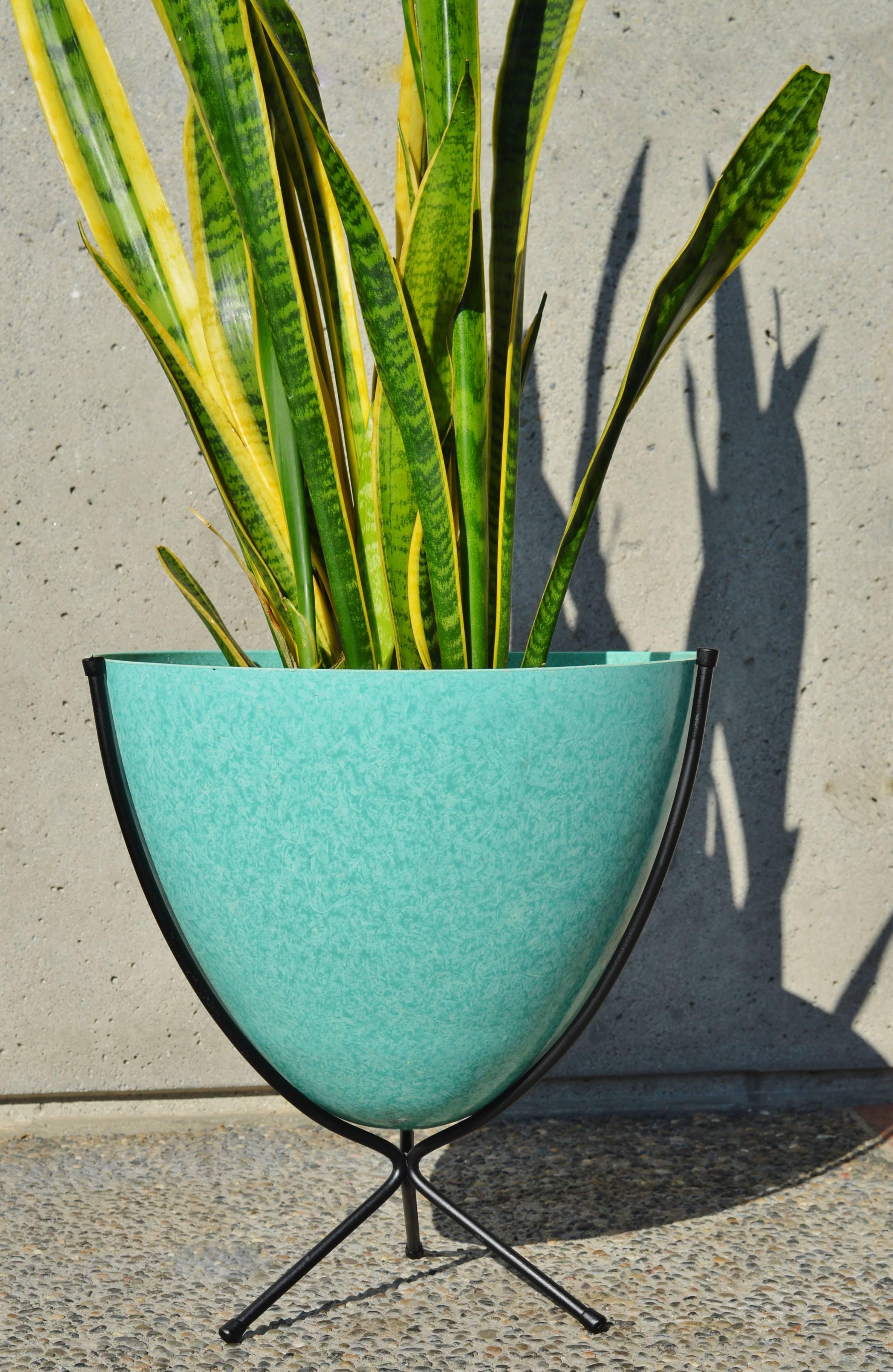 Metal Rare, 1950s Atomic Era Fiberglass Bullet Planter in Turquoise