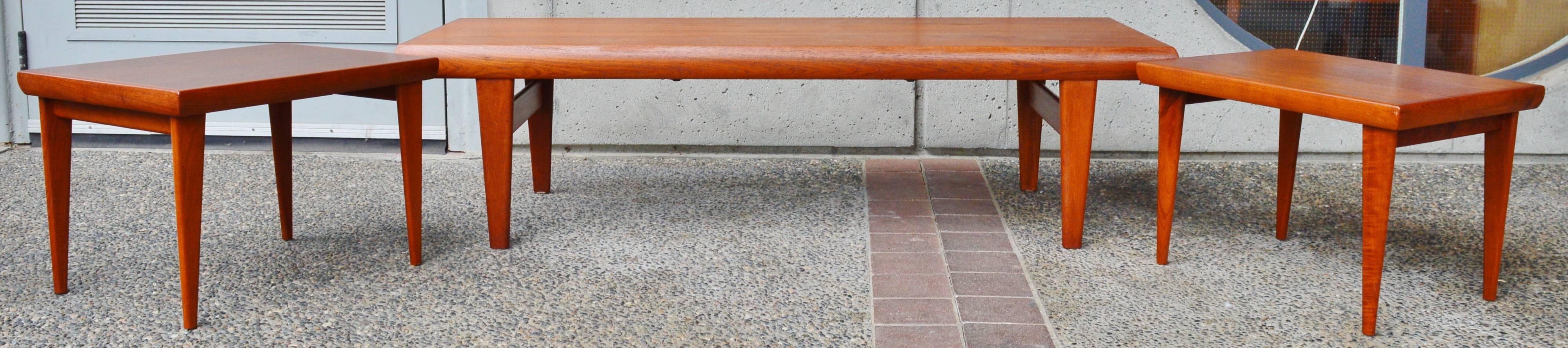 Rare Johannes Andersen Danish Teak Coffee Table and Two Nesting Side Table Set 1