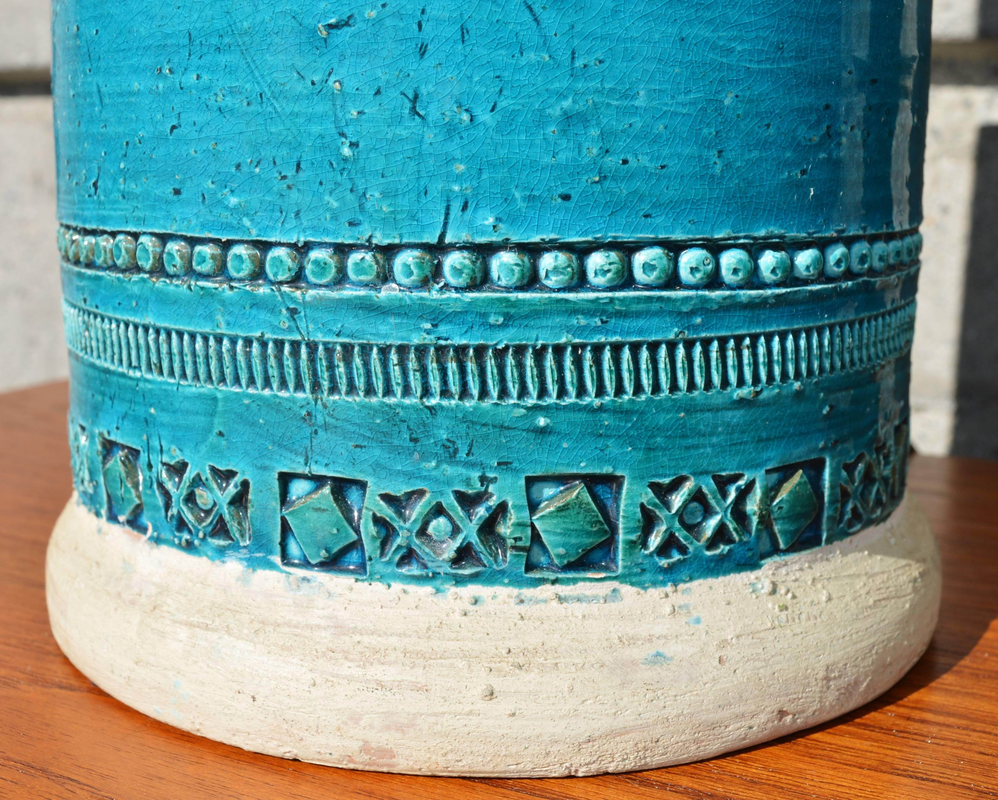 Pair of Bitossi Rimini Blue Ceramic Castle Lamps, Italian In Excellent Condition In New Westminster, British Columbia