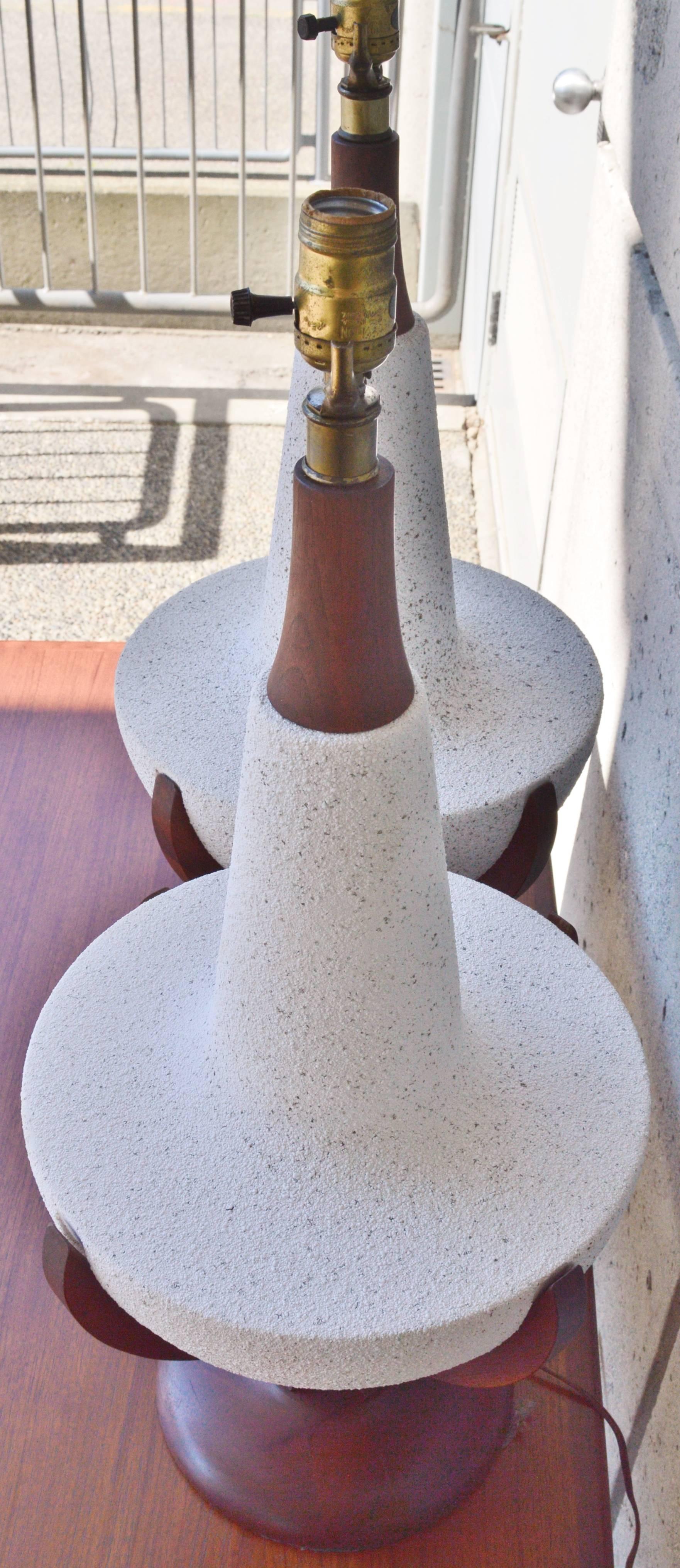 Mid-20th Century Pair of Mid-Century Walnut Speckle Ceramic Large Lamps