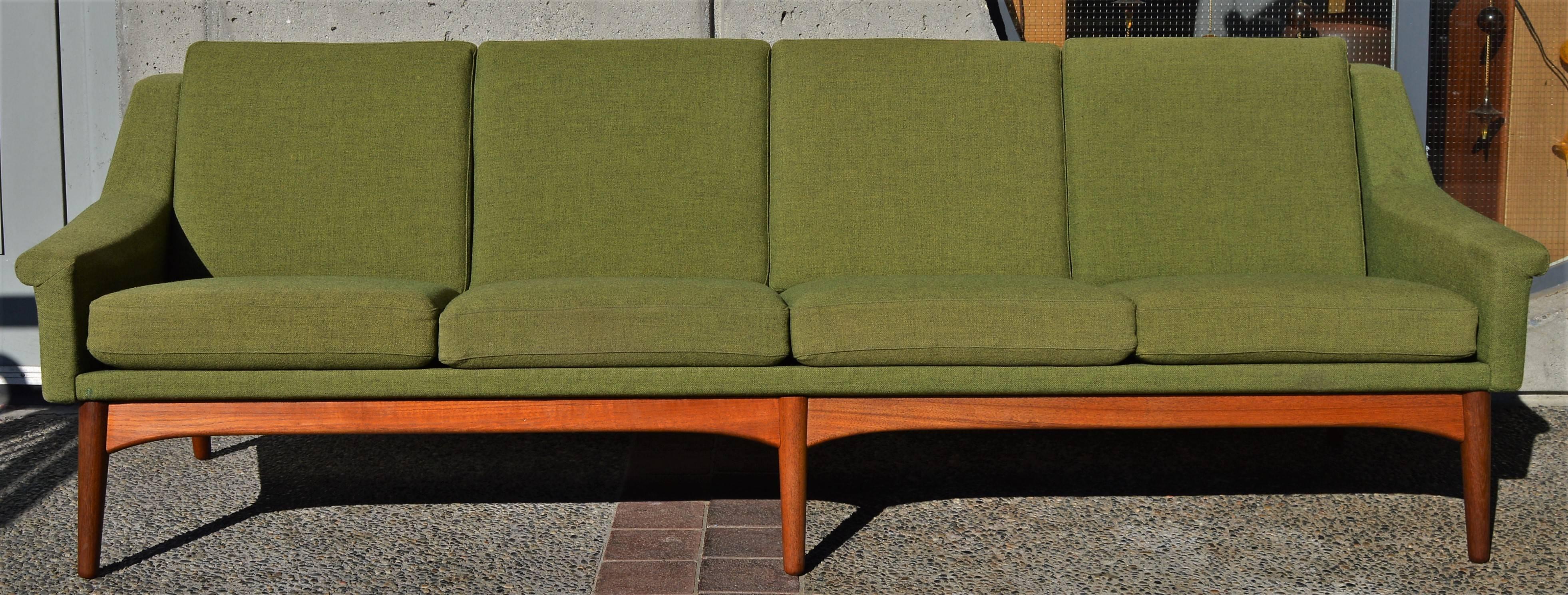 Danish Bramin Teak Base Sofa and Lounge Chair in Sage Green Wool