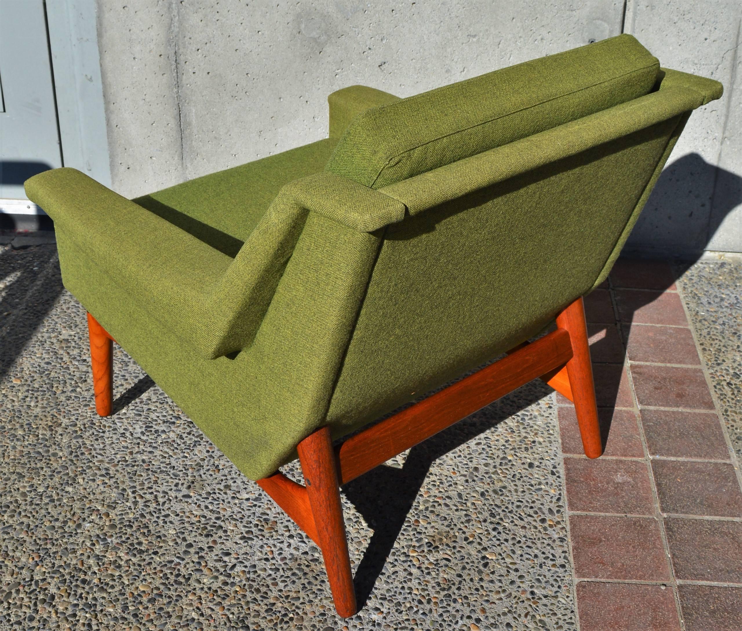 Bramin Teak Base Sofa and Lounge Chair in Sage Green Wool 1