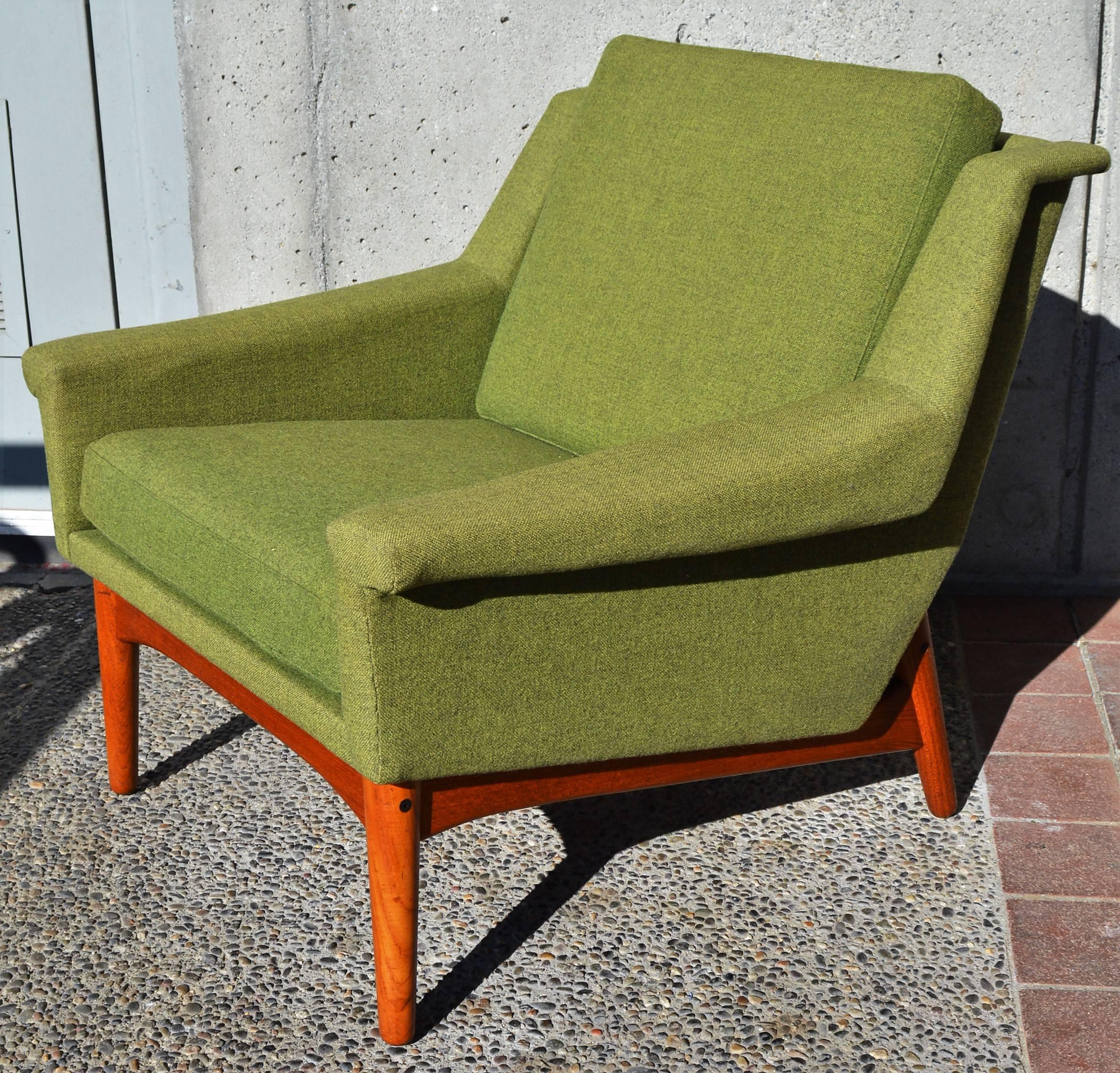 Bramin Teak Base Sofa and Lounge Chair in Sage Green Wool 2