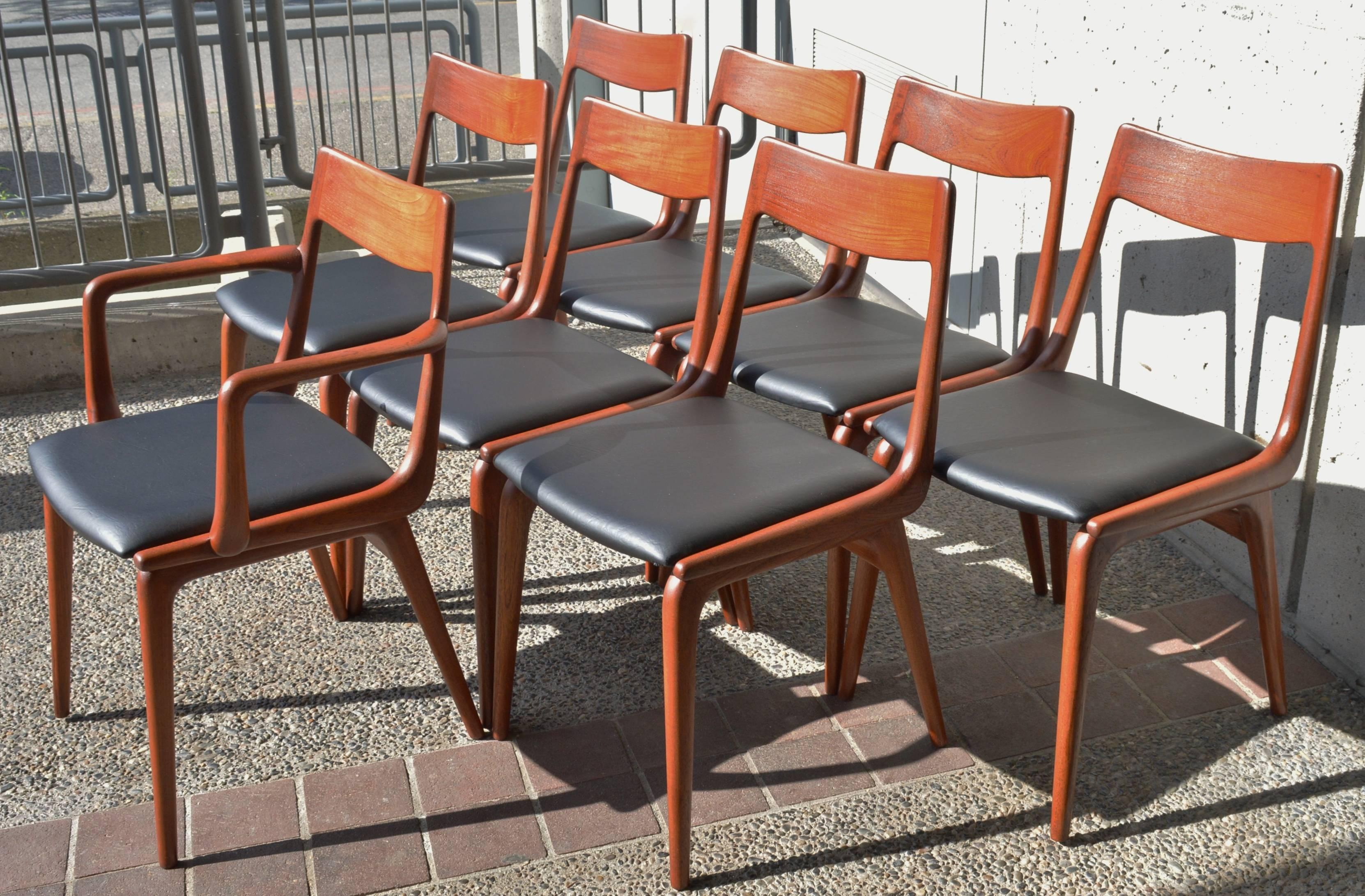 Danish Set of Eight Erik Christensen Teak Boomerang Dining Chairs for Slagelse