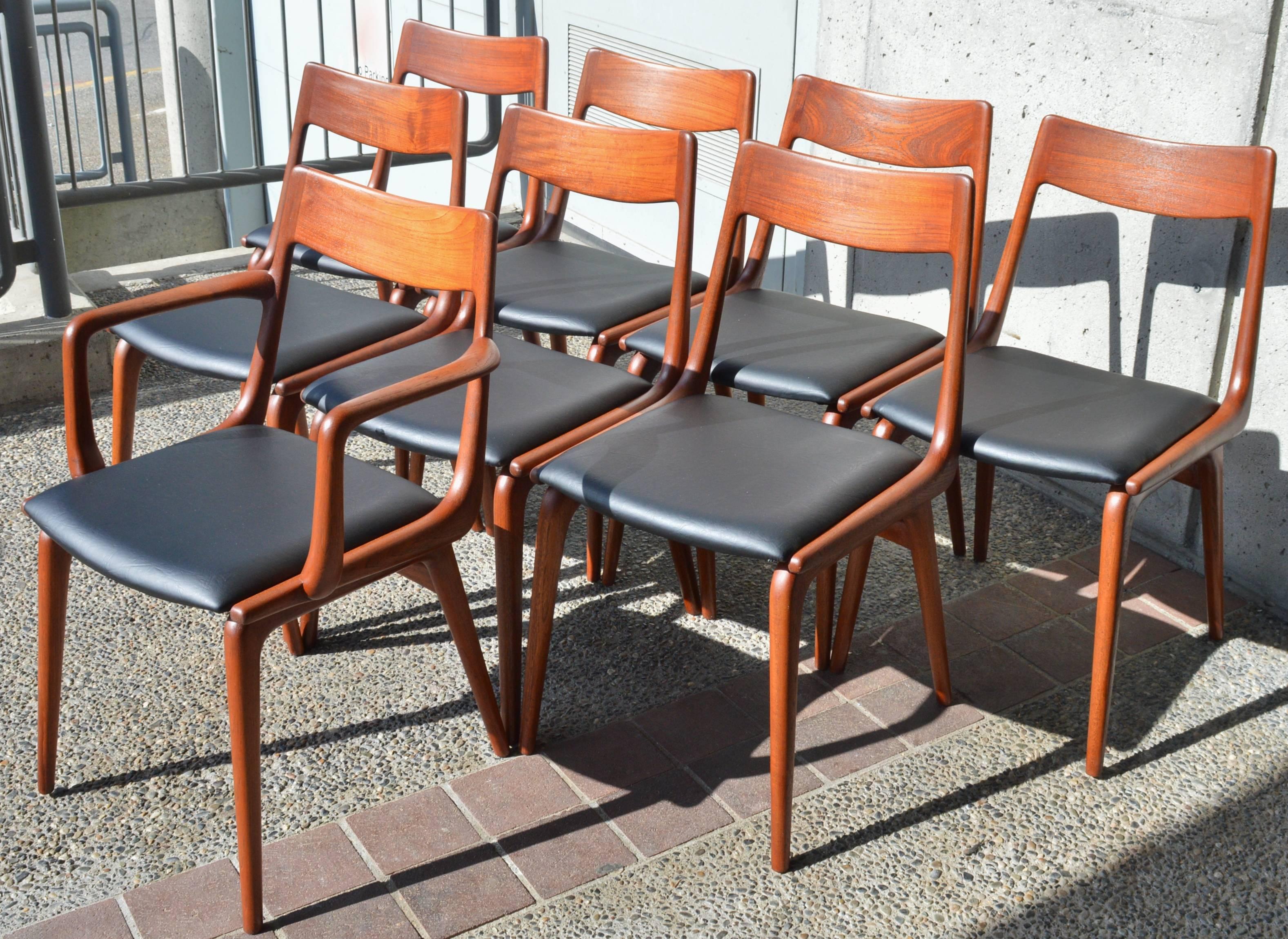 Mid-20th Century Set of Eight Erik Christensen Teak Boomerang Dining Chairs for Slagelse