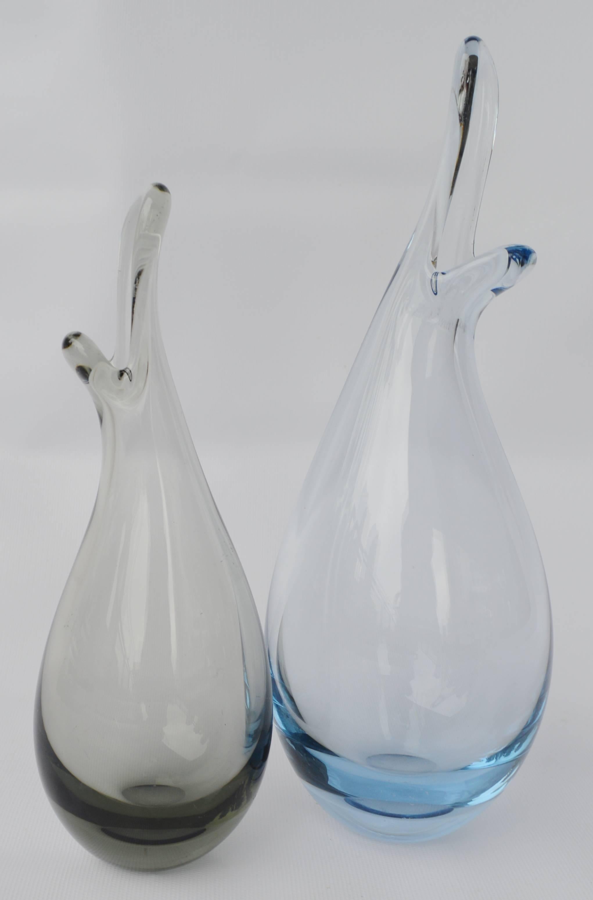 Pair of Per Lutkin Duckling Vases for Holmegaard, Denmark, Blown Glass In Excellent Condition For Sale In New Westminster, British Columbia