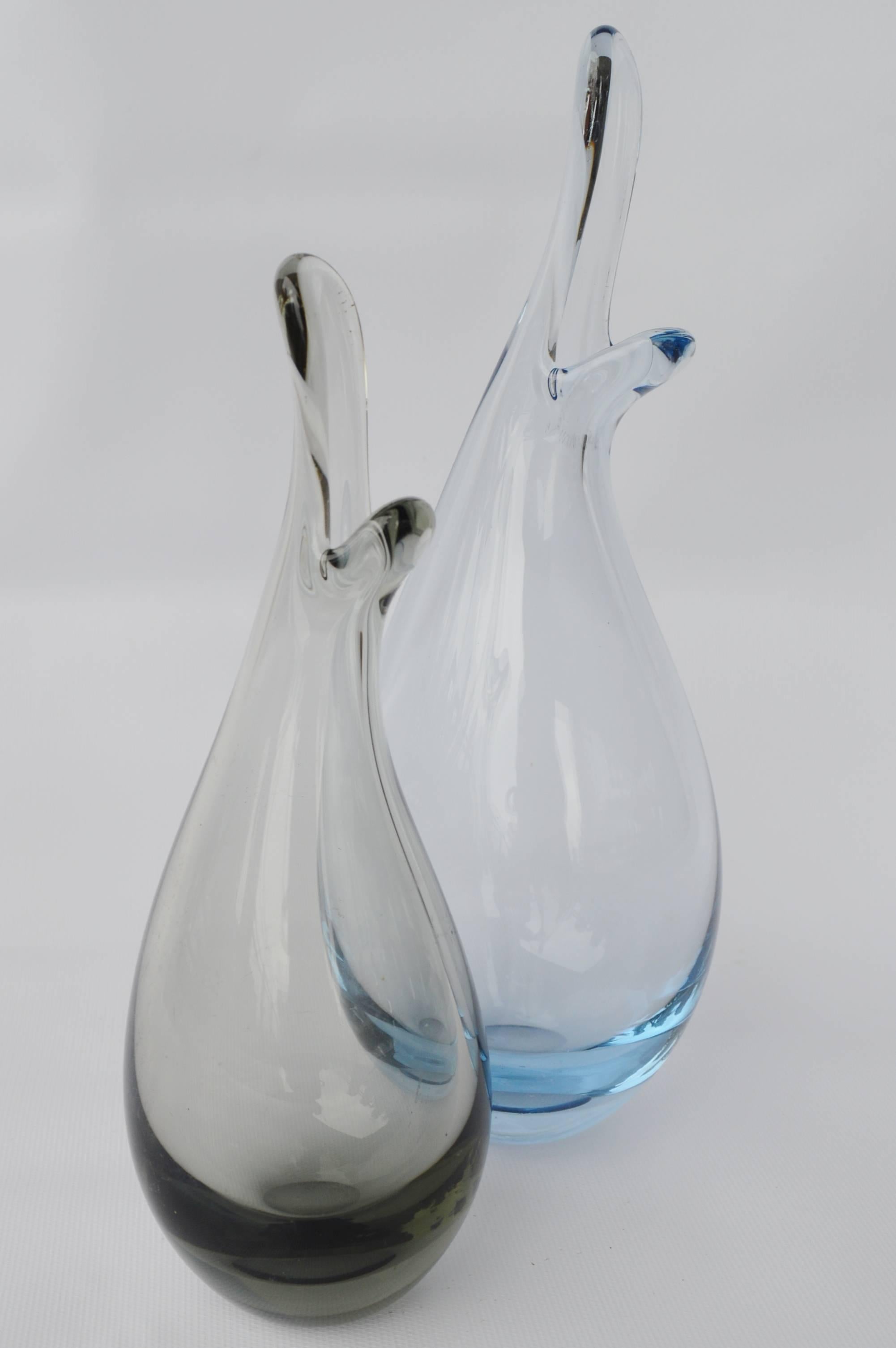 Pair of Per Lutkin Duckling Vases for Holmegaard, Denmark, Blown Glass For Sale 2