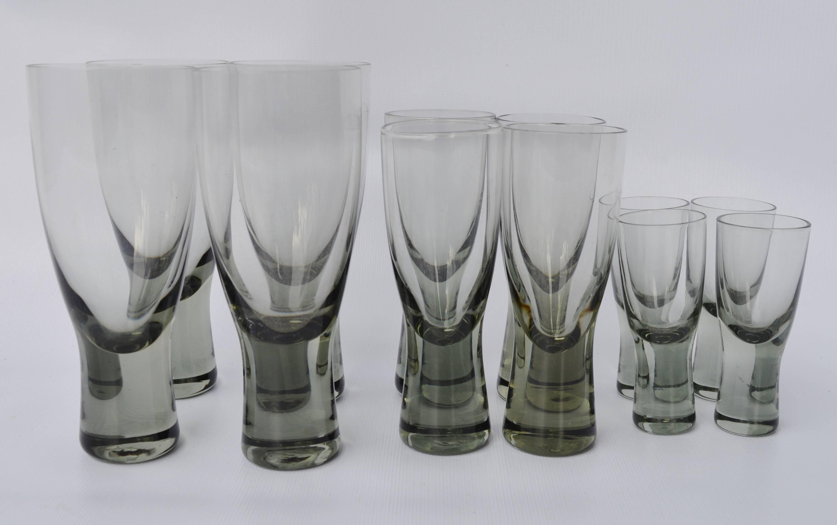 Set 12 Per Lutkin Holmegaard Smoked Canada Glasses - Wine, Aperitif, Cordial In Excellent Condition For Sale In New Westminster, British Columbia