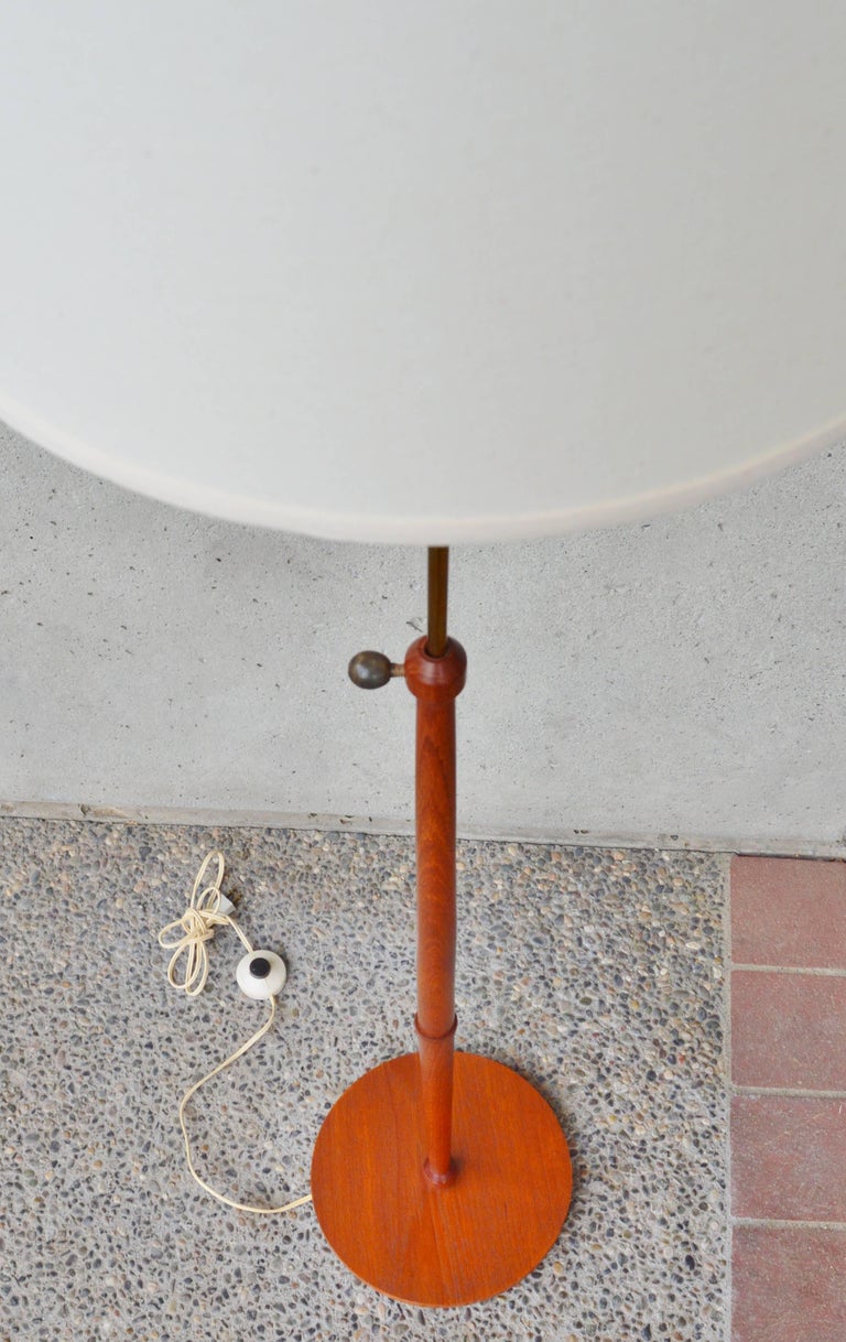 Teak and Brass Telescoping Floor Lamp, Danish Modern For Sale at