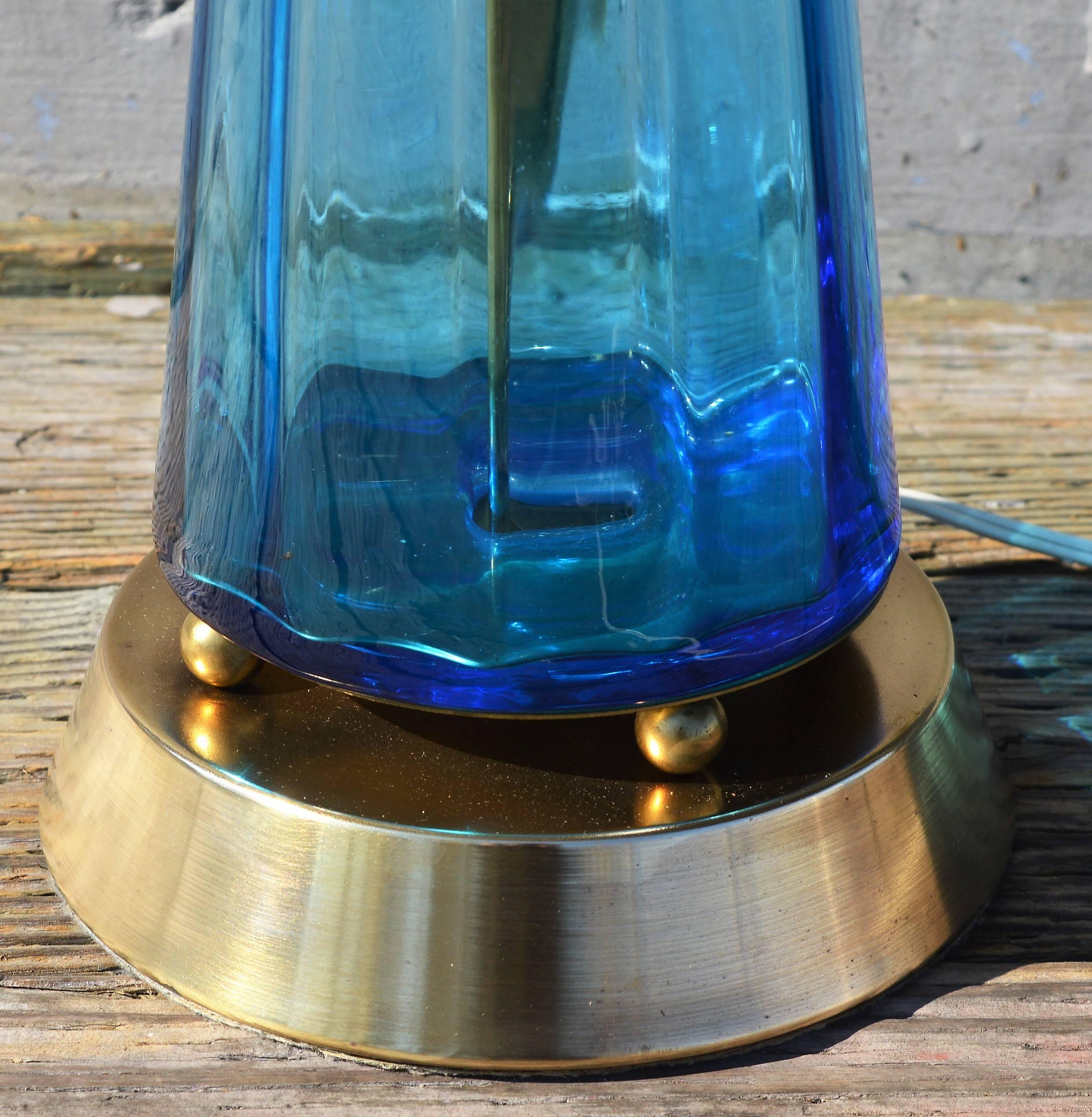 Mid-Century Modern Murano Scalloped Blue Glass Lamp