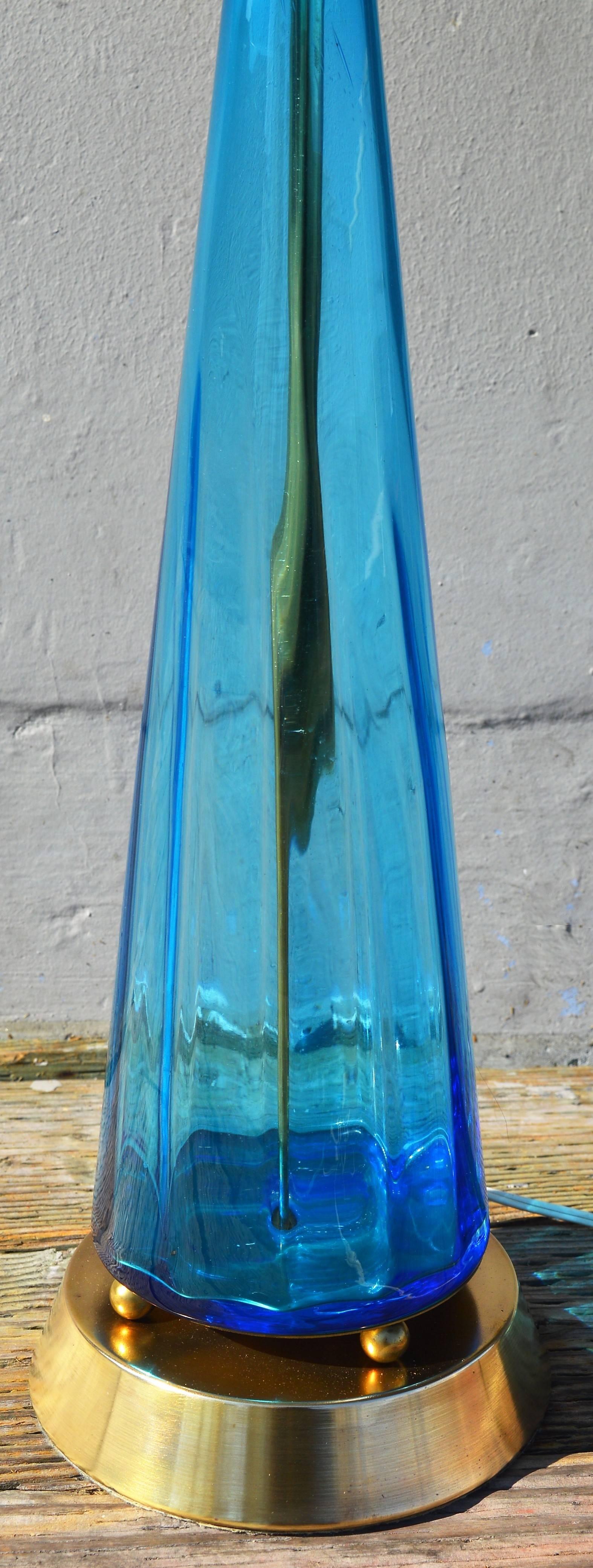 Mid-20th Century Murano Scalloped Blue Glass Lamp