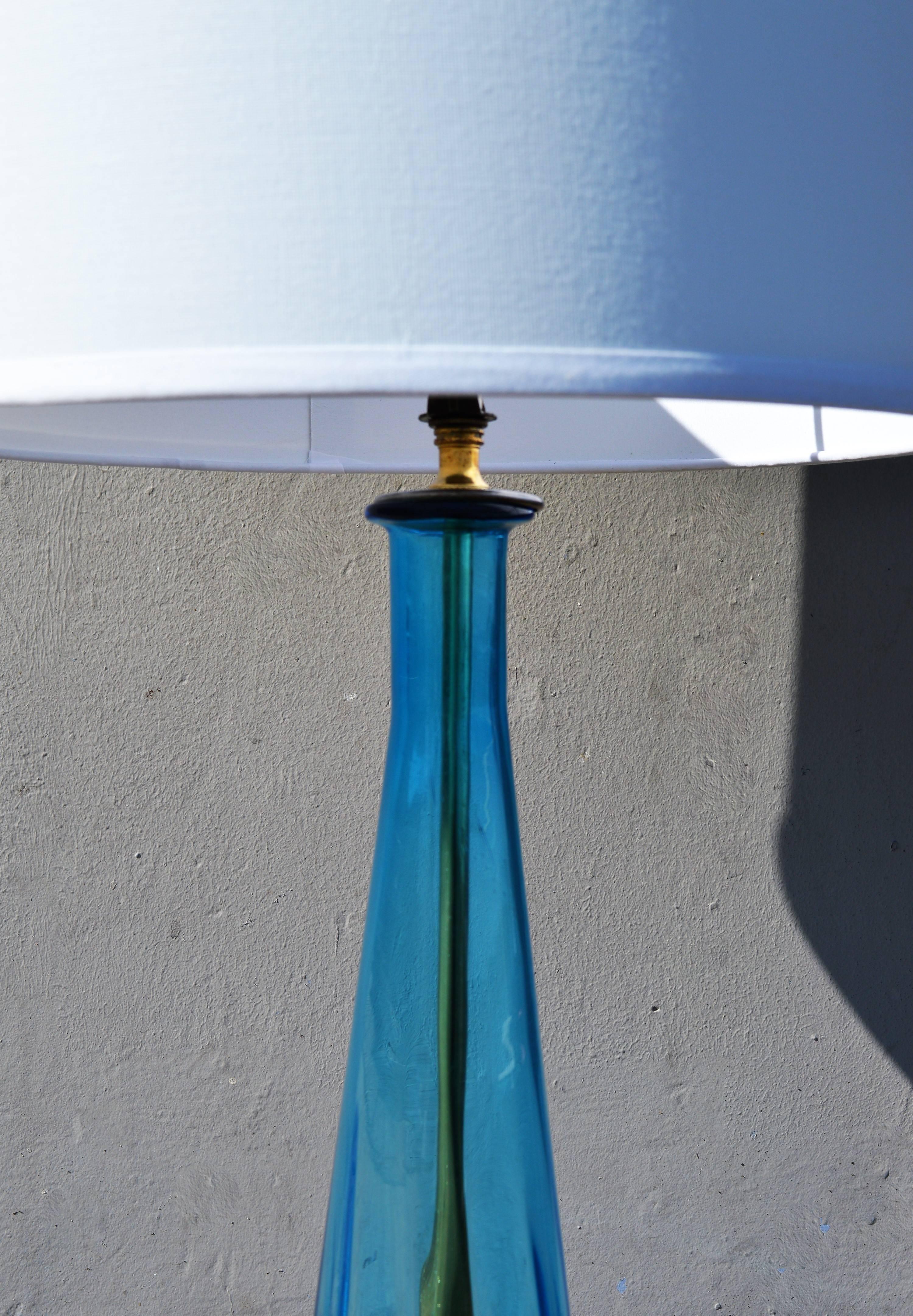 Brass Murano Scalloped Blue Glass Lamp