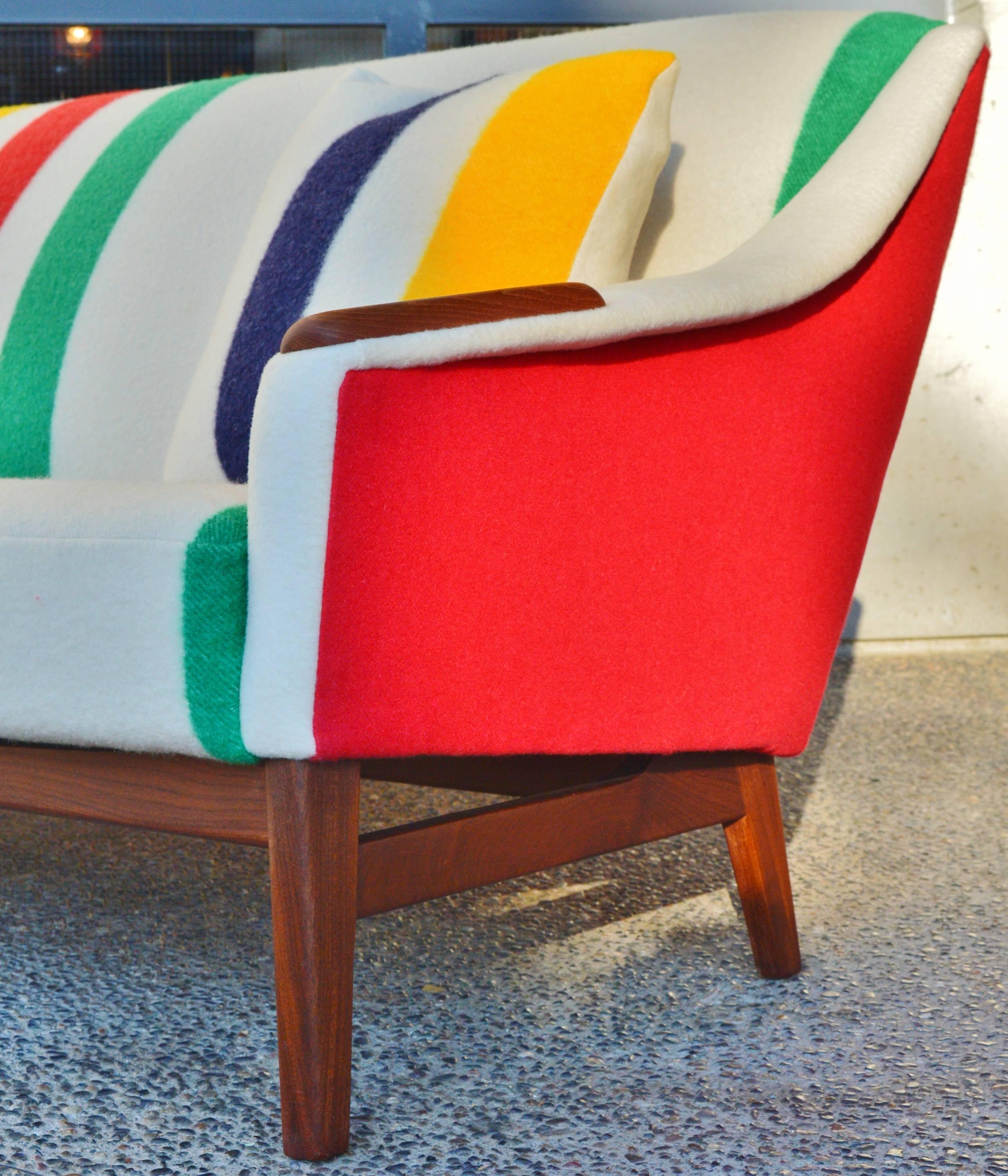 Mid-Century Modern Danish Teak Sofa and Lounge Chair with Bay Blanket Upholstery