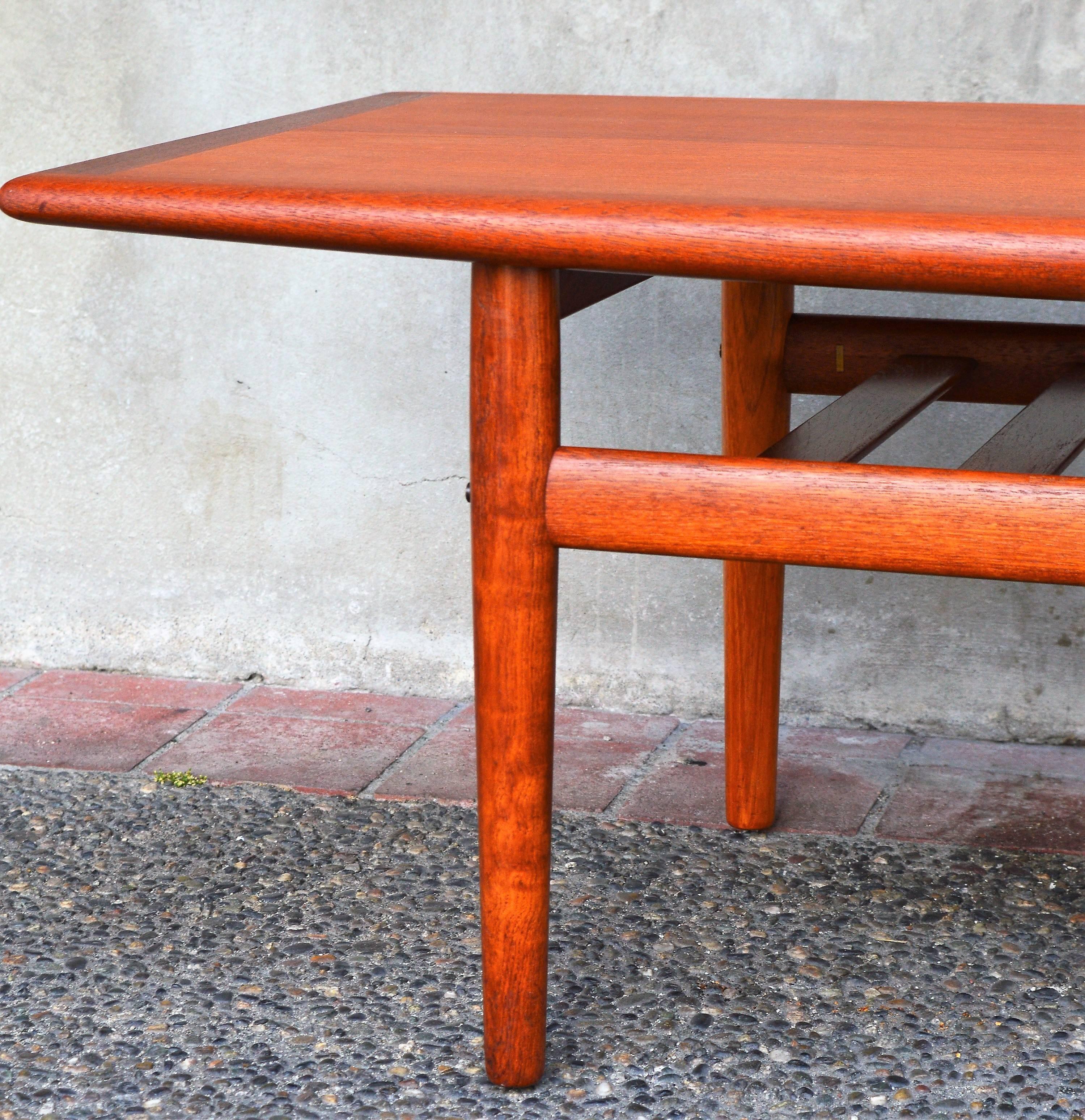 Mid-Century Modern Rare Danish Teak Coffee Table with Shelf by Grete Jalk, Shorter Length
