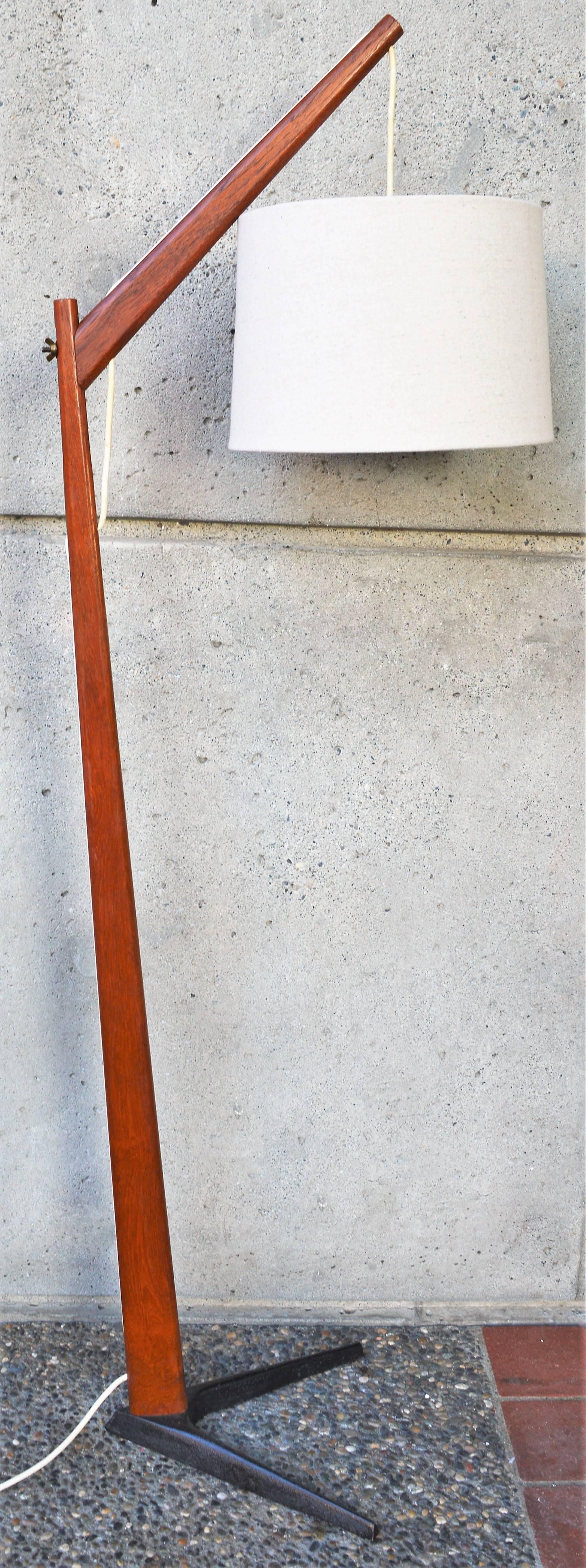 Mid-20th Century Teak & Iron V Base Danish Modern Floor Lamp, Svend Aage Holm Sorensen Attributed