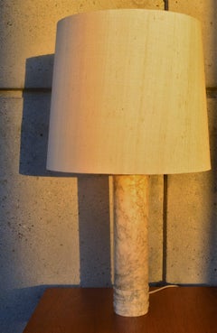 Italian Marble Cylinder Lamp with Silk Barrel Shade, Imported by Holm Sorensen