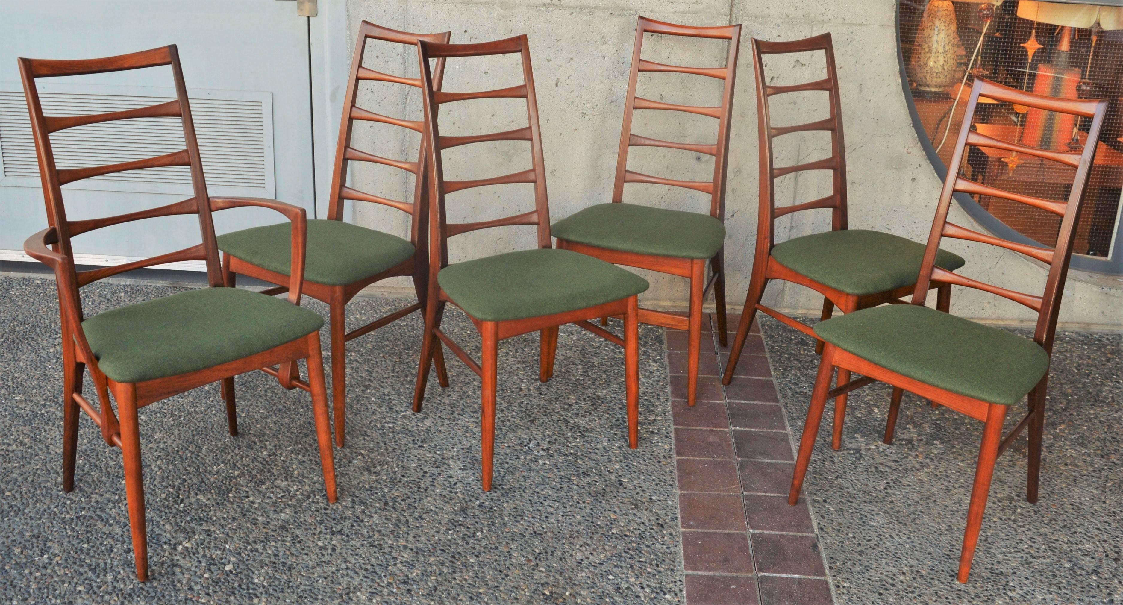 Mid-20th Century Danish Set of Six Teak Two-Tone Liz Chairs, Niels Koefoeds for Koefoeds Hornslet