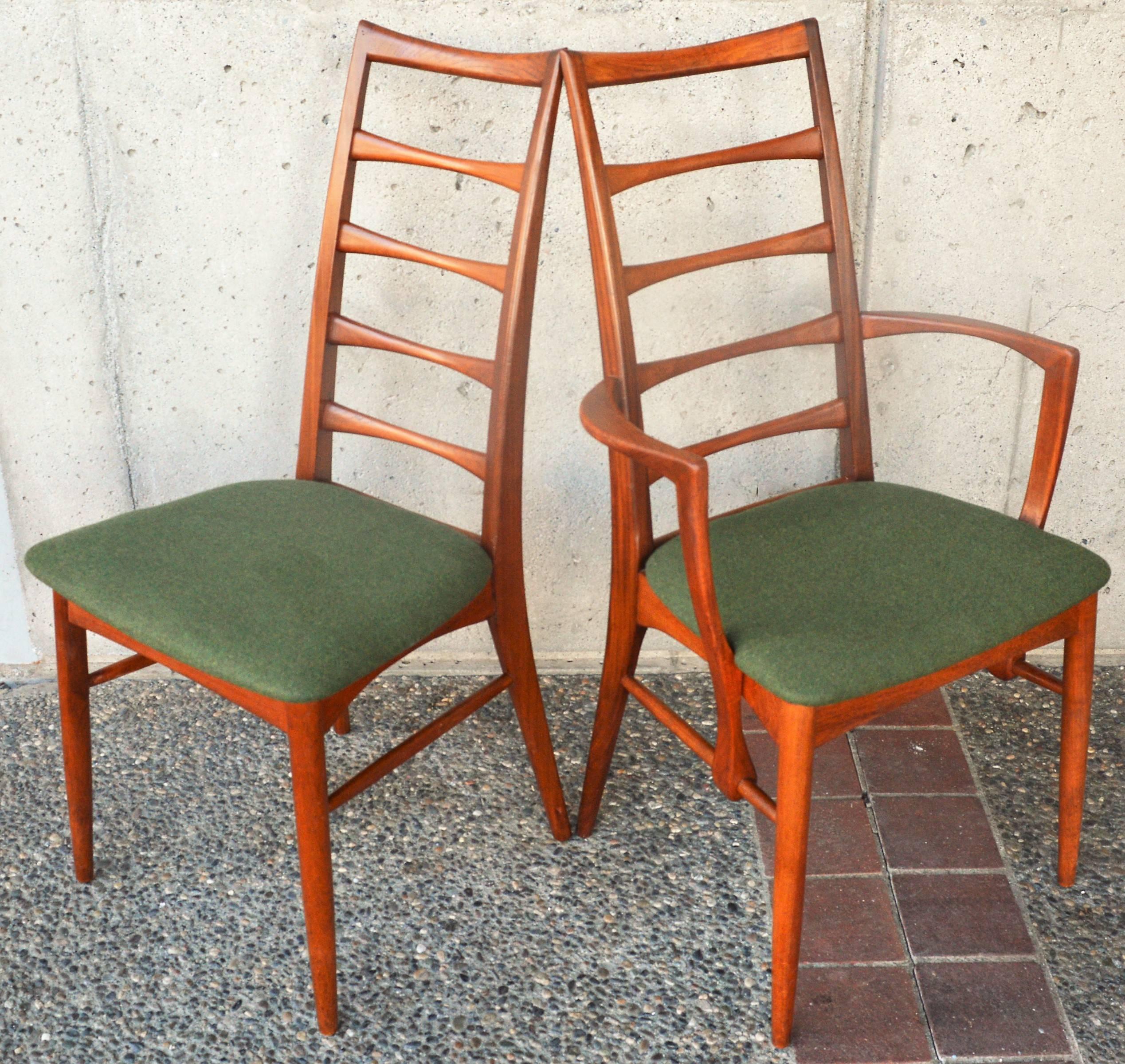 Mid-Century Modern Danish Set of Six Teak Two-Tone Liz Chairs, Niels Koefoeds for Koefoeds Hornslet