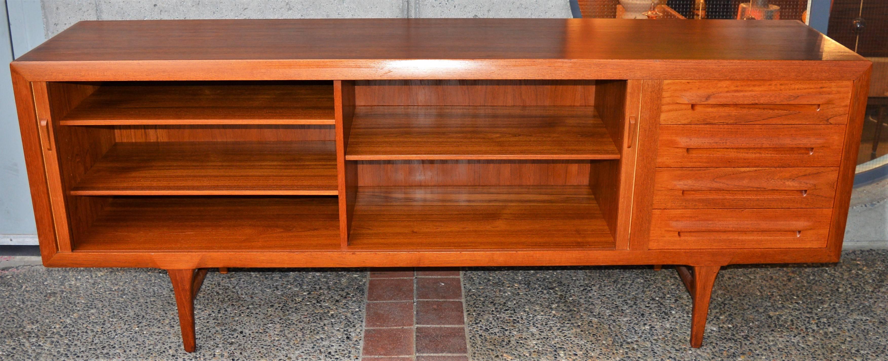 1950s Danish Teak Tambour Credenza by Ib Kofod-Larsen with Finished Back 3