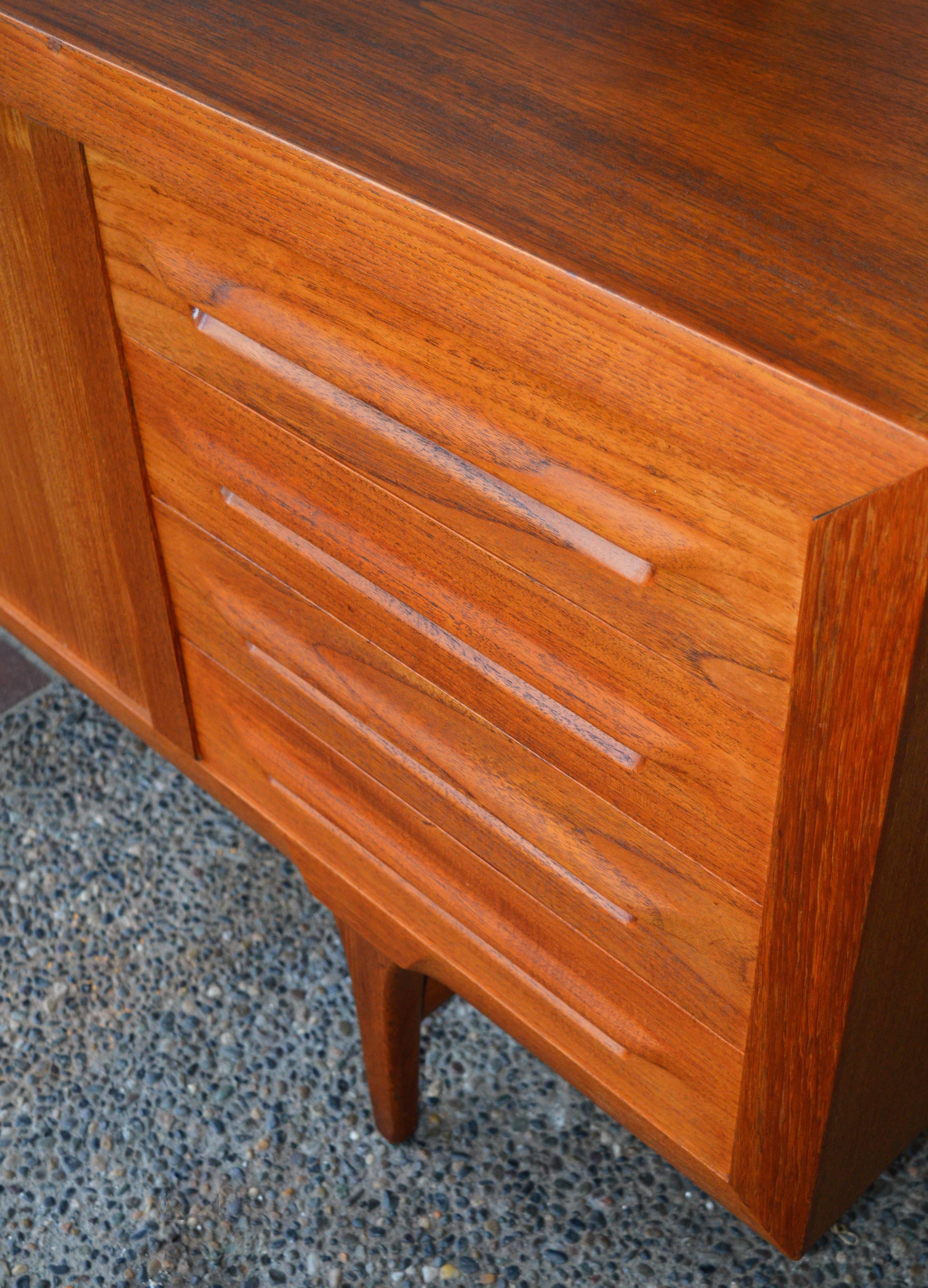 1950s Danish Teak Tambour Credenza by Ib Kofod-Larsen with Finished Back 1