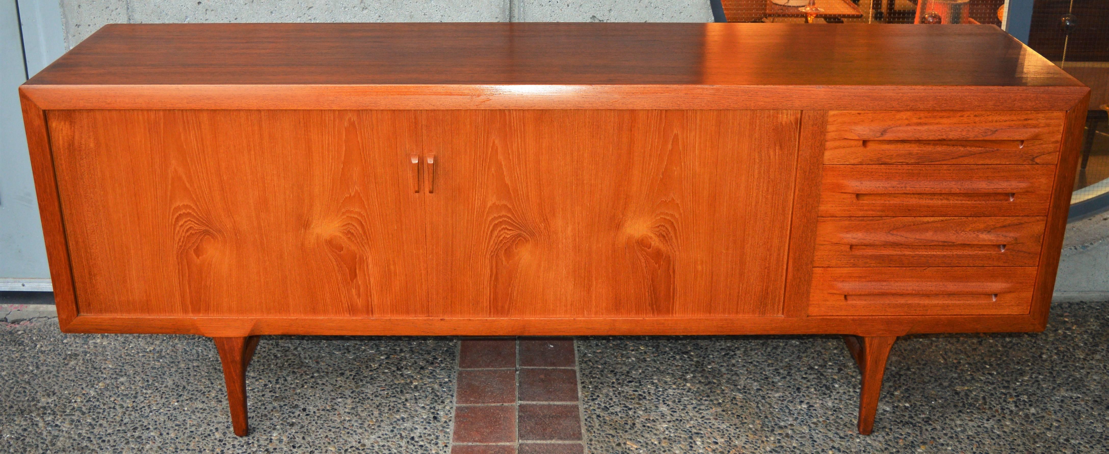 1950s Danish Teak Tambour Credenza by Ib Kofod-Larsen with Finished Back 2