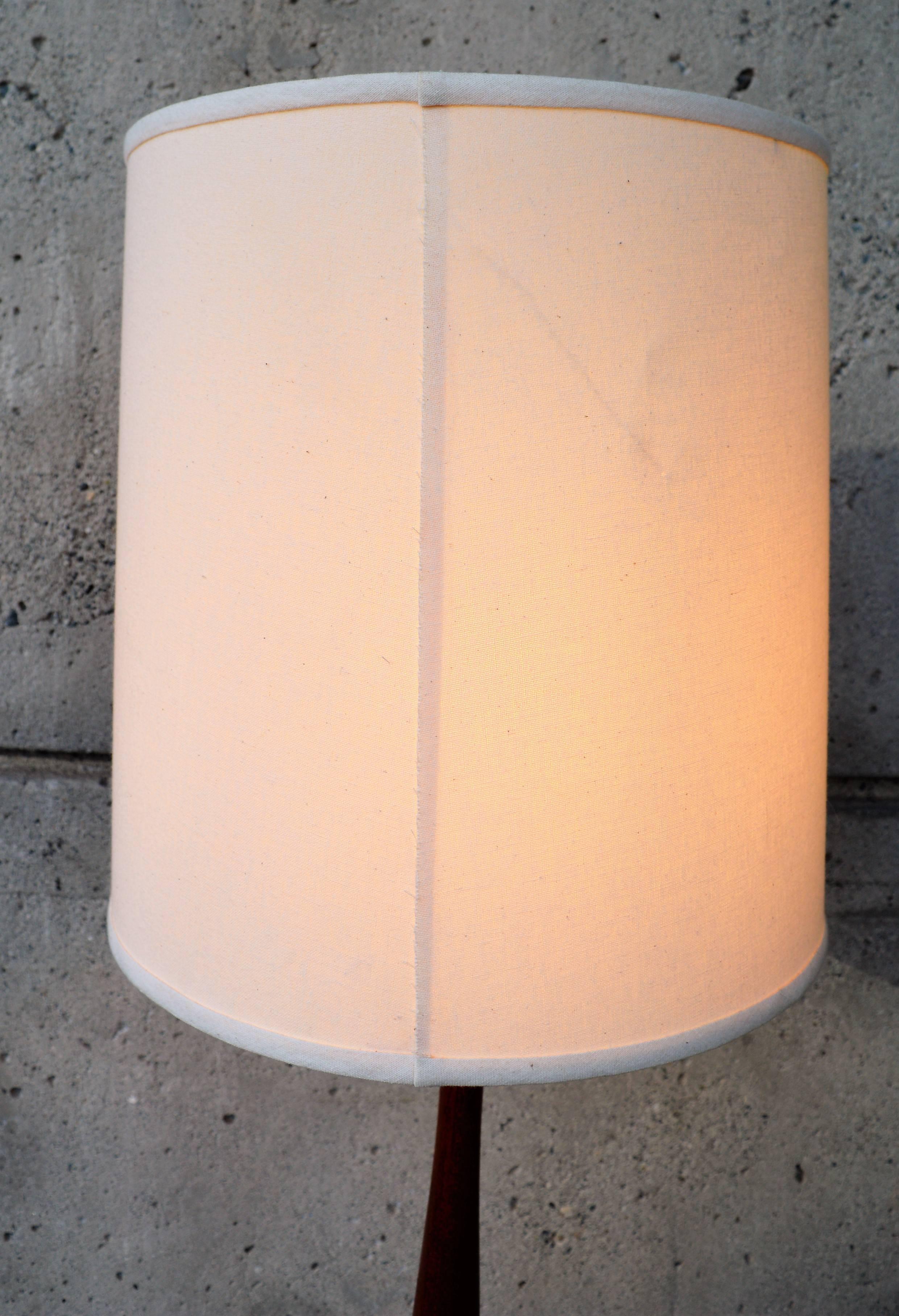 Fabric Danish Teak Tripod Floor Lamp with Round Side Table 