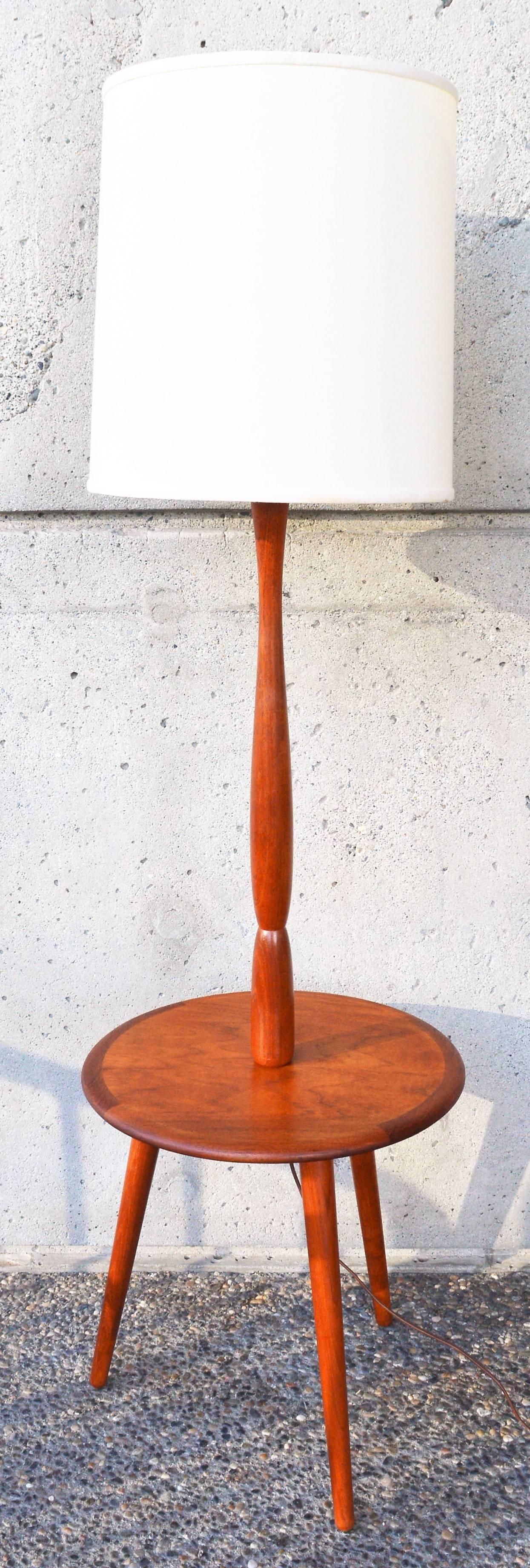 Mid-20th Century Danish Teak Tripod Floor Lamp with Round Side Table 
