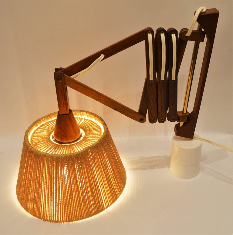 Pair of Danish Teak Fog and Morup Style Accordion Wall Lamps with Jute