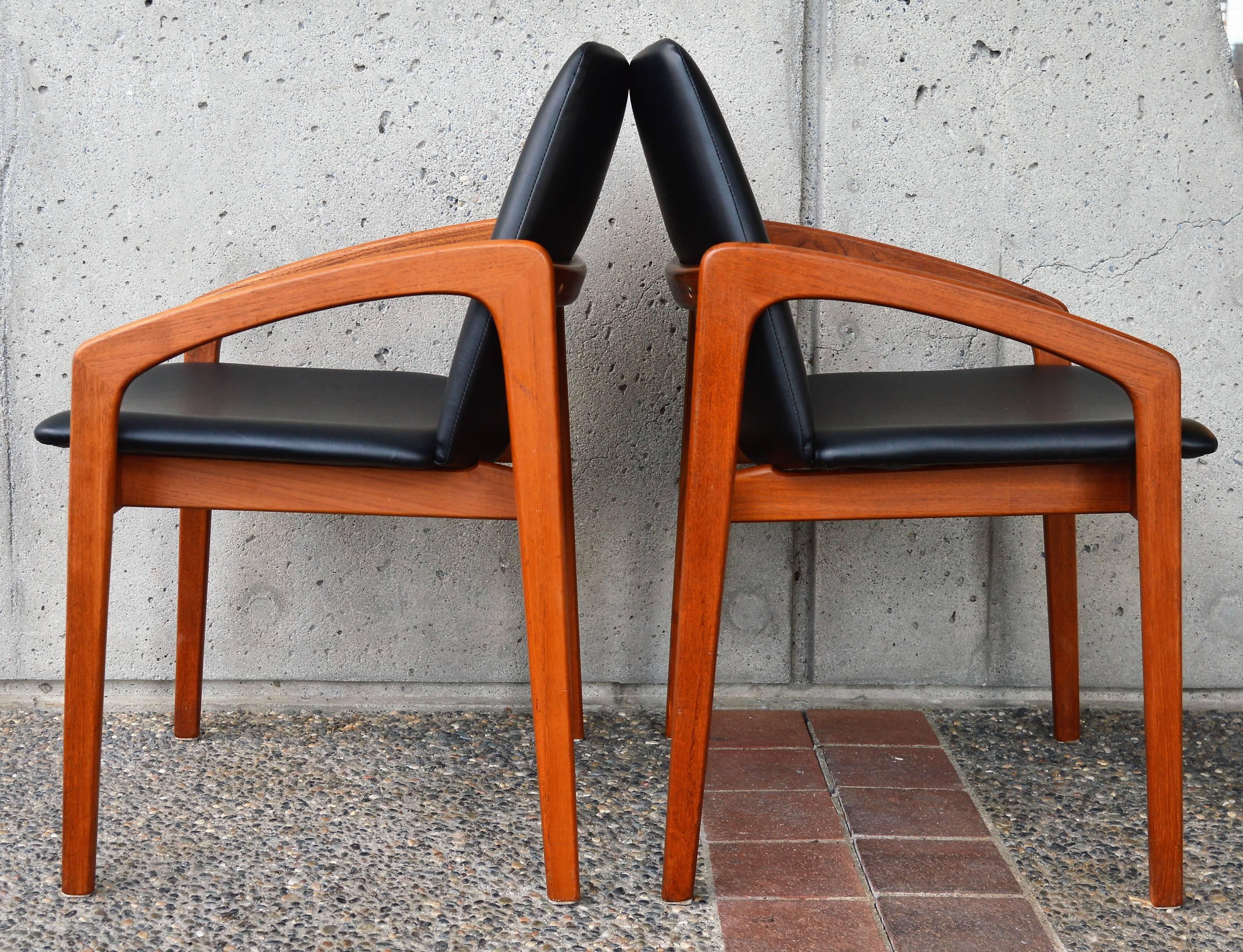 Mid-Century Modern Set of Six Kai Kristiansen Angled Arm Dining or Office Chairs