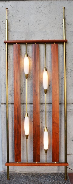 Mid-Century Modern Walnut, Brass & Frosted Glass Room Divider or Entryway Maker
