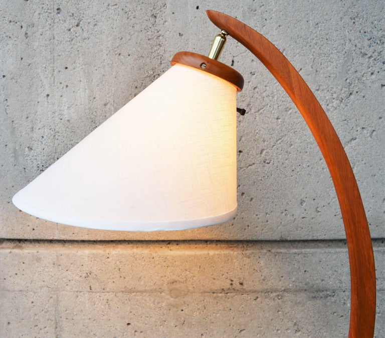 Danish Modern Teak Tripod Arc Lamp with New Custom Bonnet ...