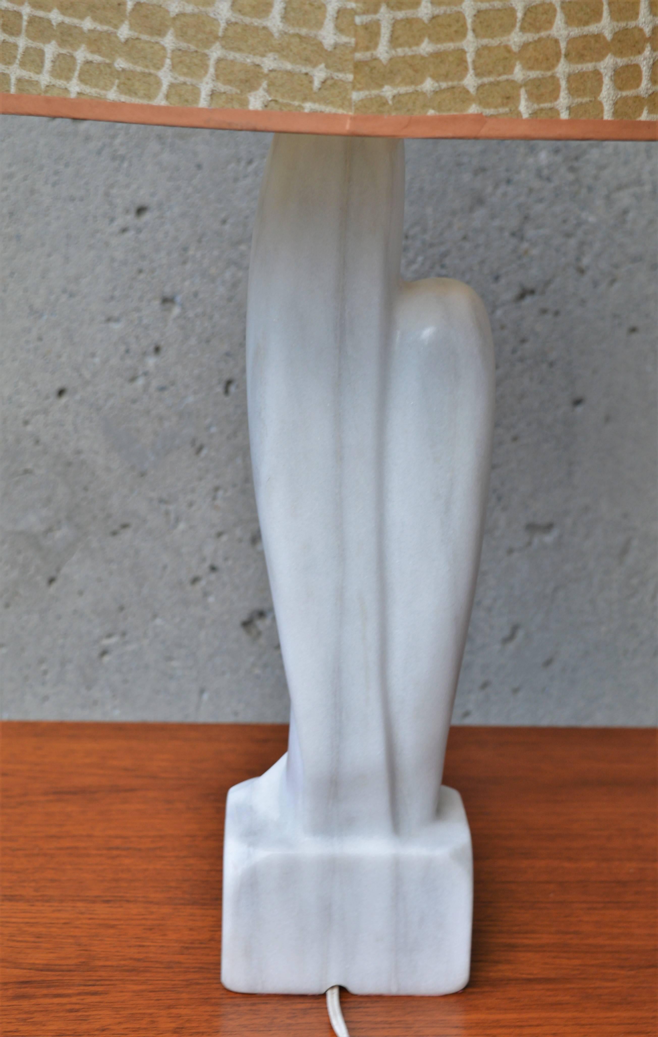 Mid-20th Century Mid-Century Italian Marble Two Figure Lamp with Fibreglass Shade For Sale